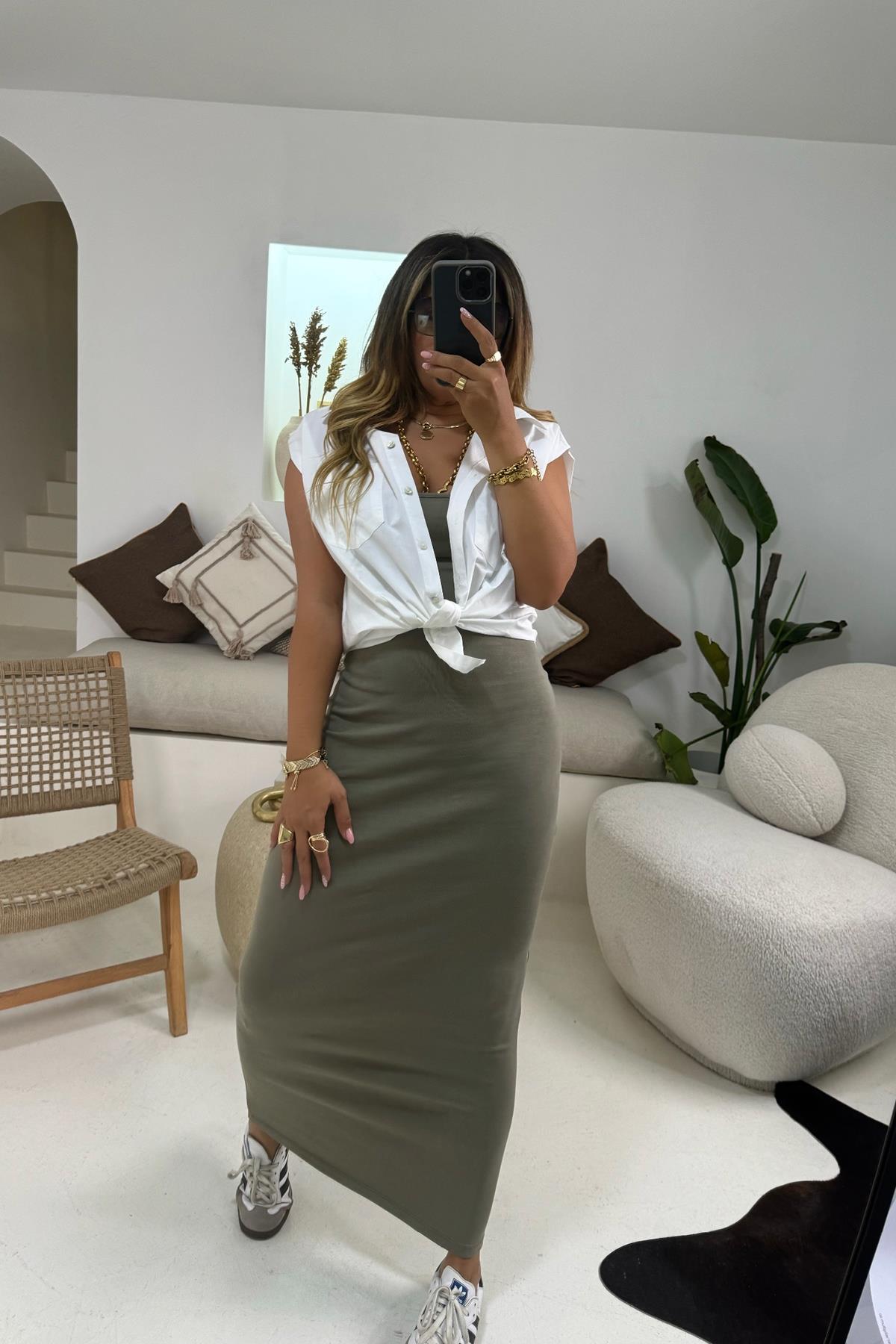 Berş Marka Model Basic Askılı Elbise Haki