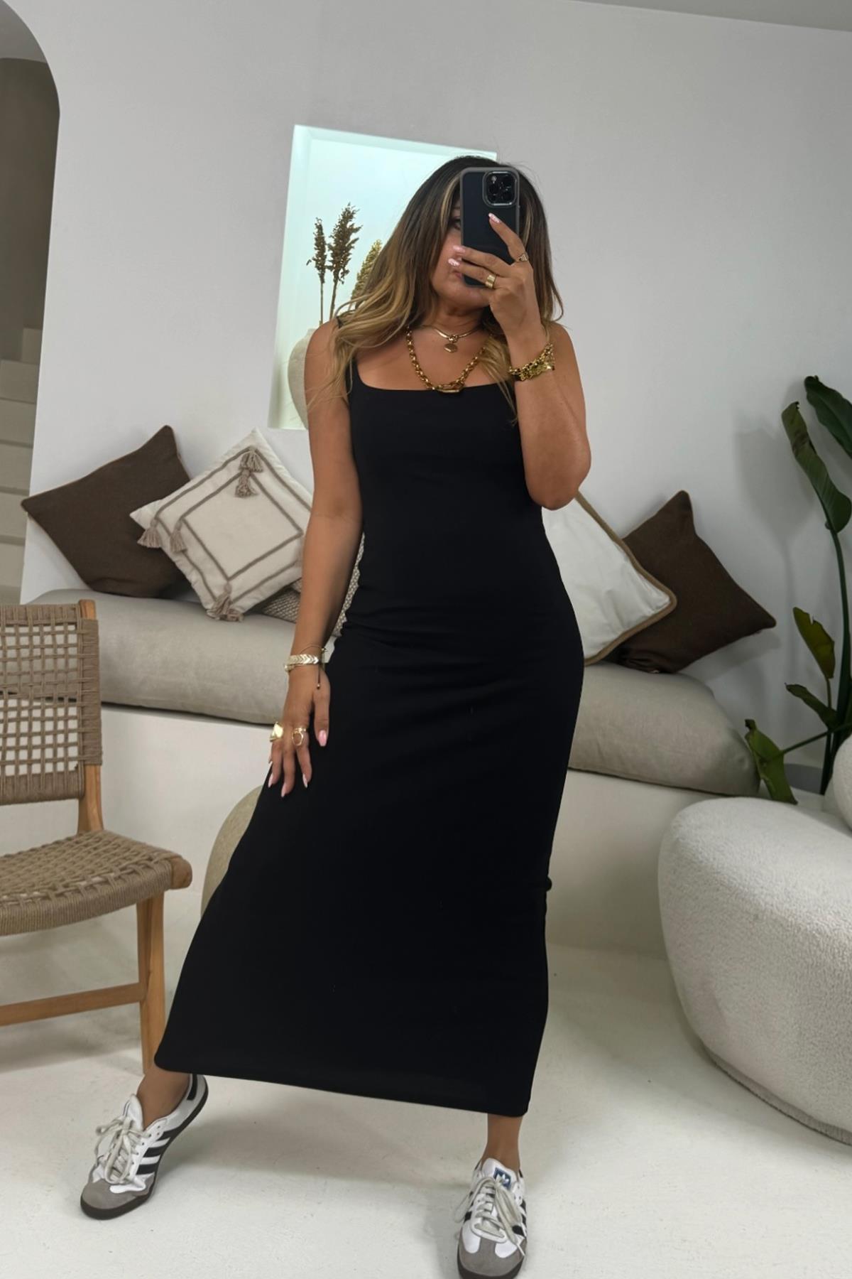 Berş Marka Model Basic Askılı Elbise Siyah