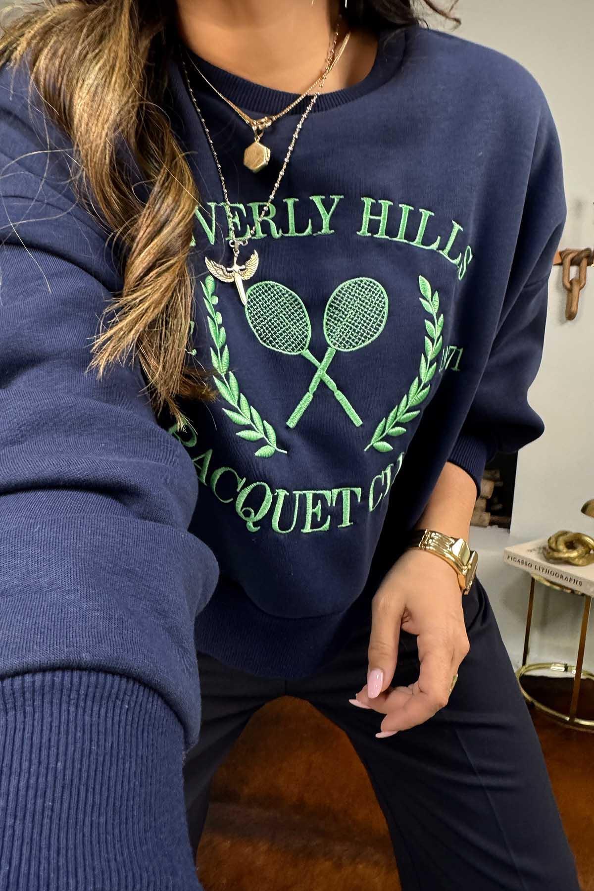 Beverly Hills İşlemeli Sweatshirt Lacivert