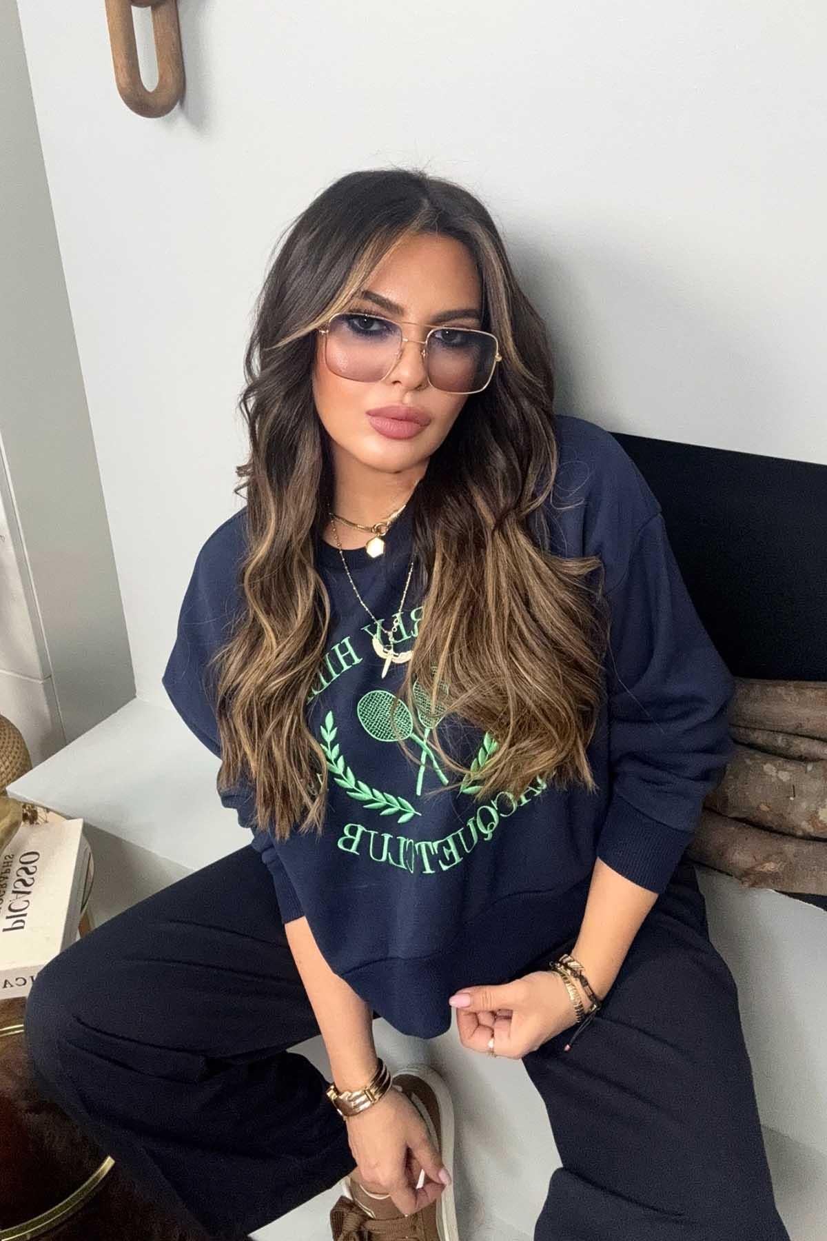 Beverly Hills İşlemeli Sweatshirt Lacivert