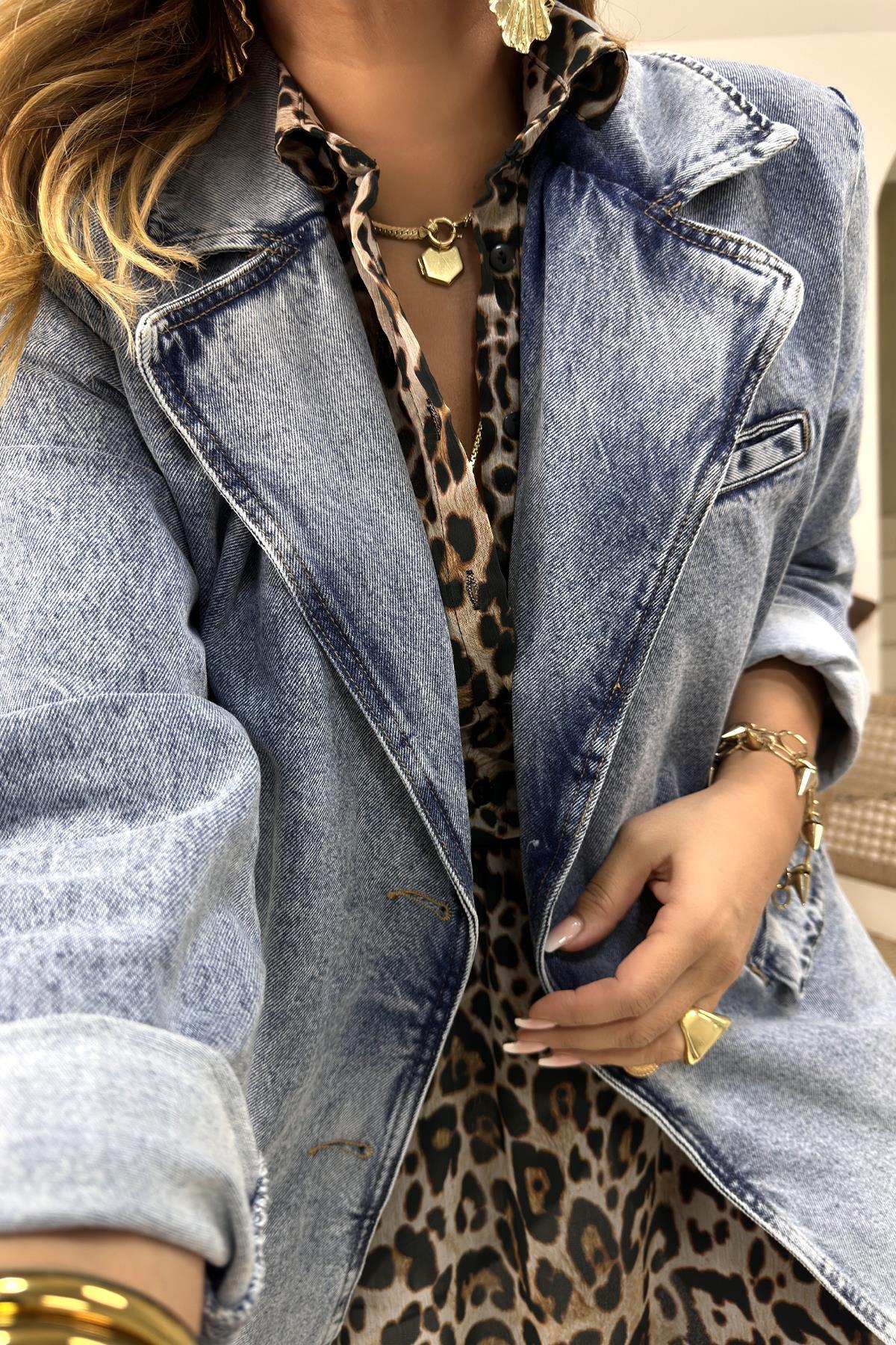 Blazer Jean Ceket Mavi