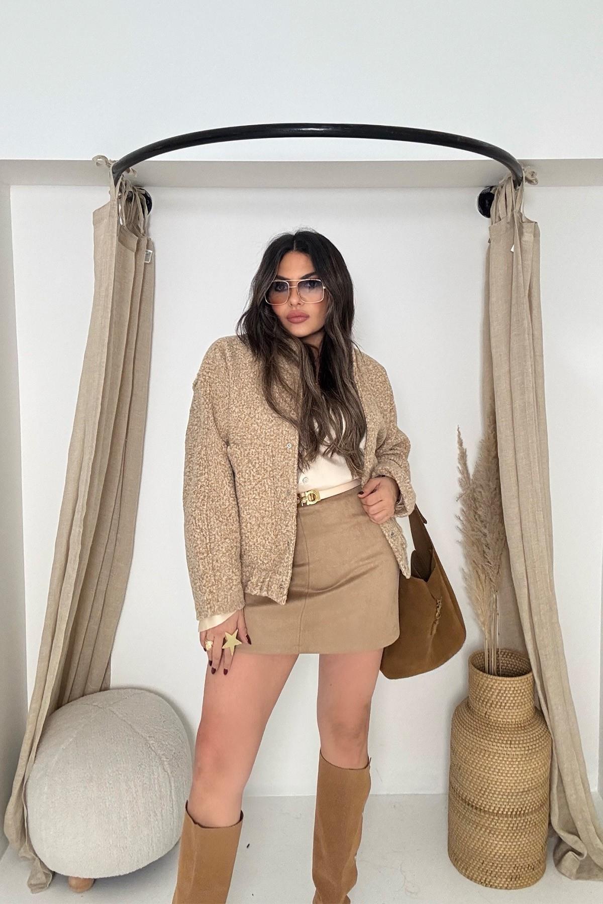 Bomber Model Buklet Ceket Bej