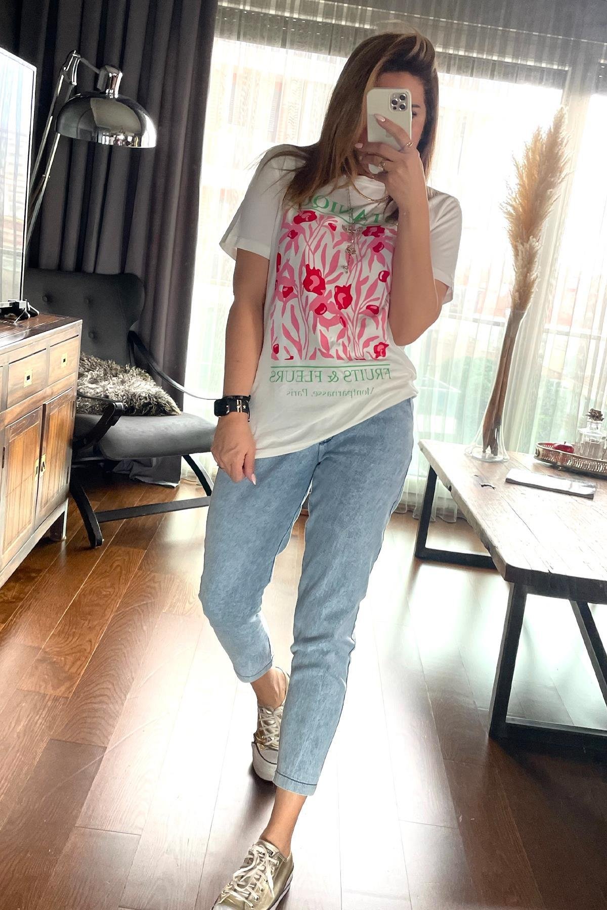 Botanik Baskılı Tshirt Ekru