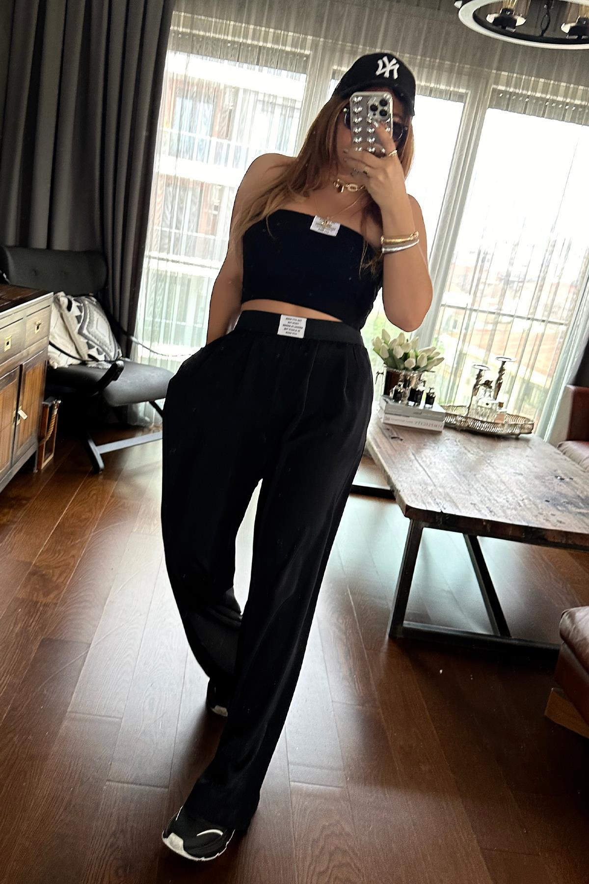 Boxer Model Dökümlü Pantolon Siyah