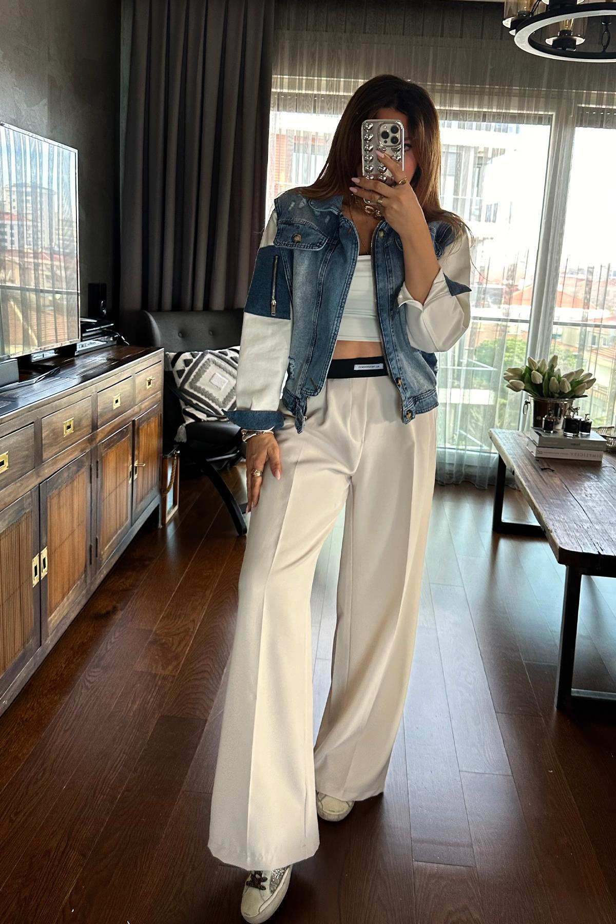 Boxer Model Krep Kumaş Pantolon Krem