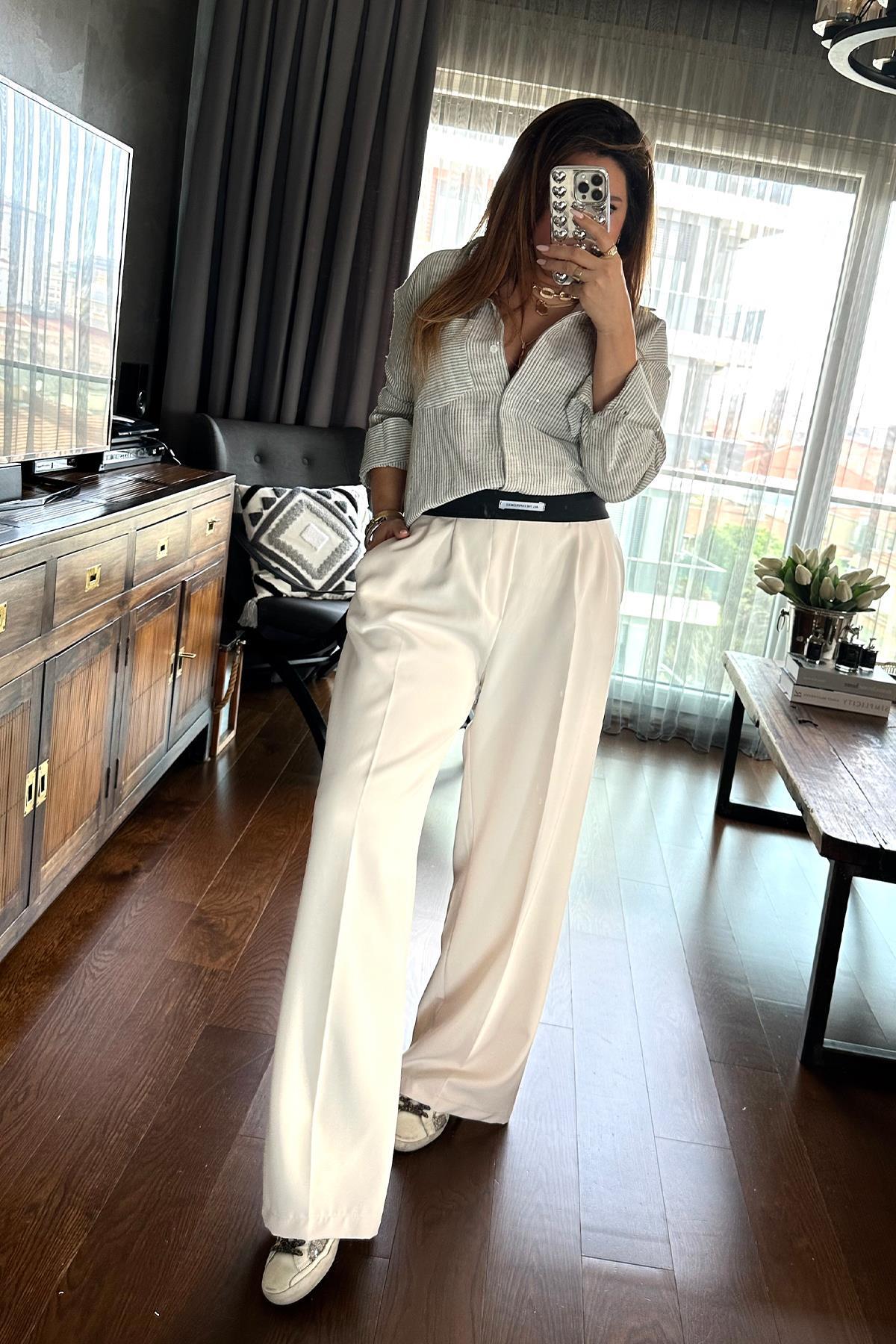 Boxer Model Krep Kumaş Pantolon Krem