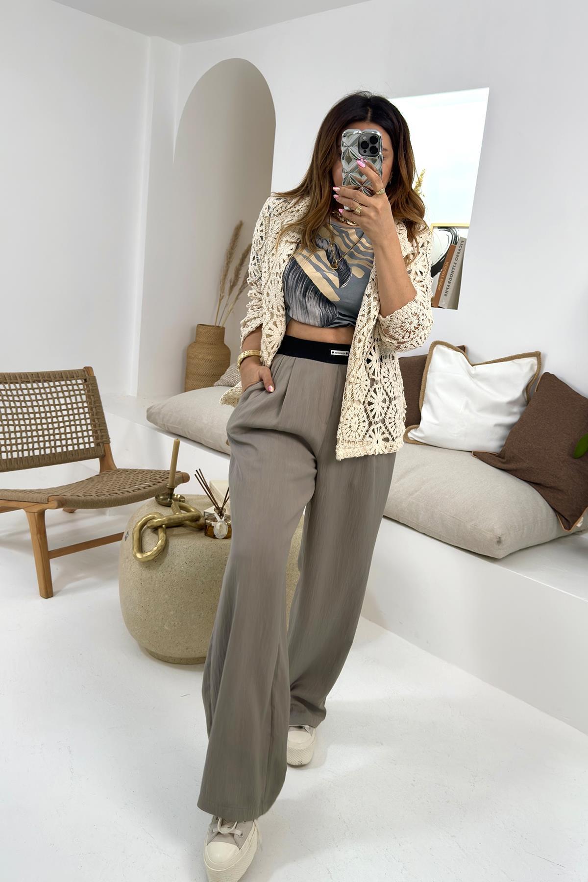 Boxer Model Krinkle Kumaş Pantolon Vizon