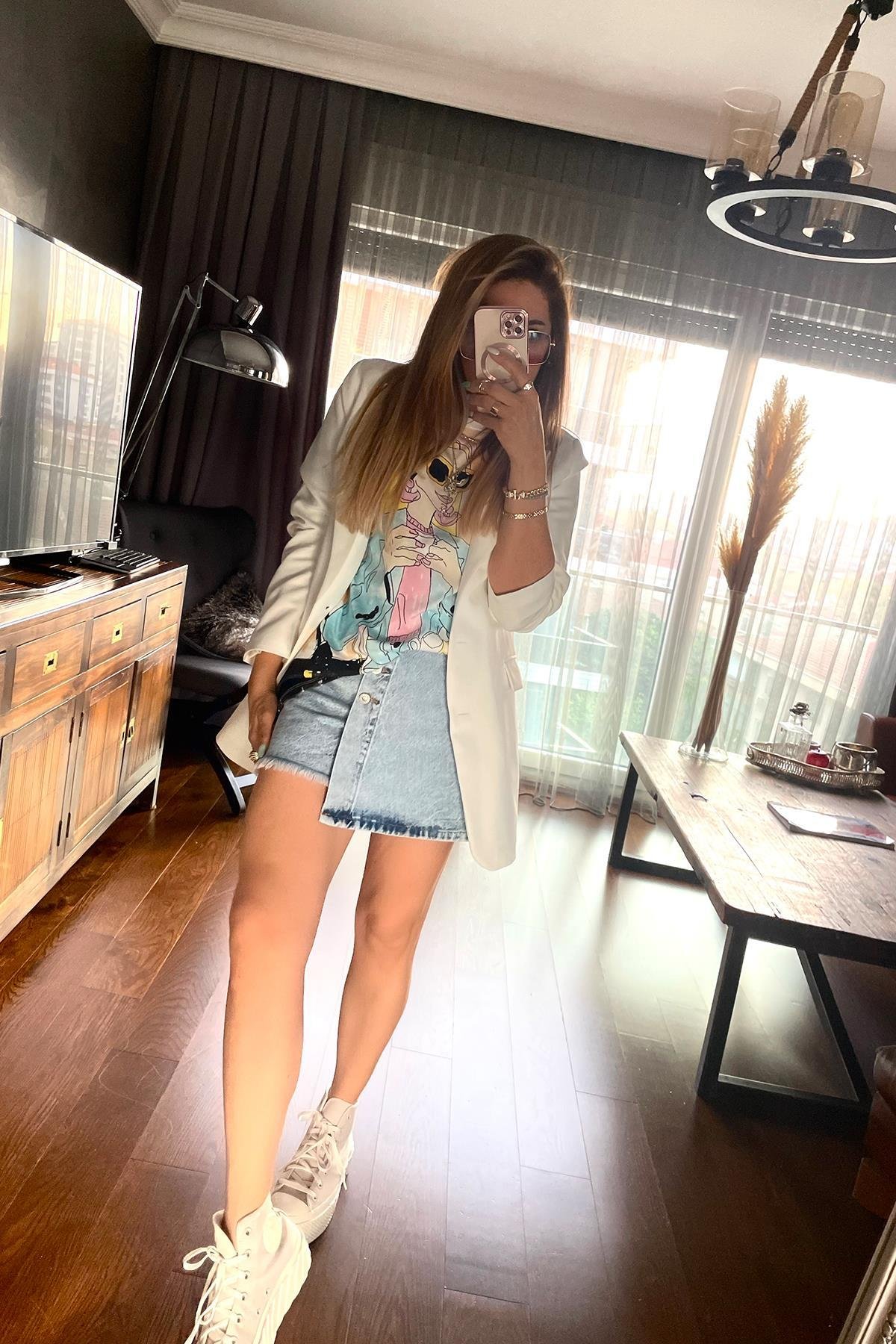 Boyama Kız Baskılı Tshirt Ekru