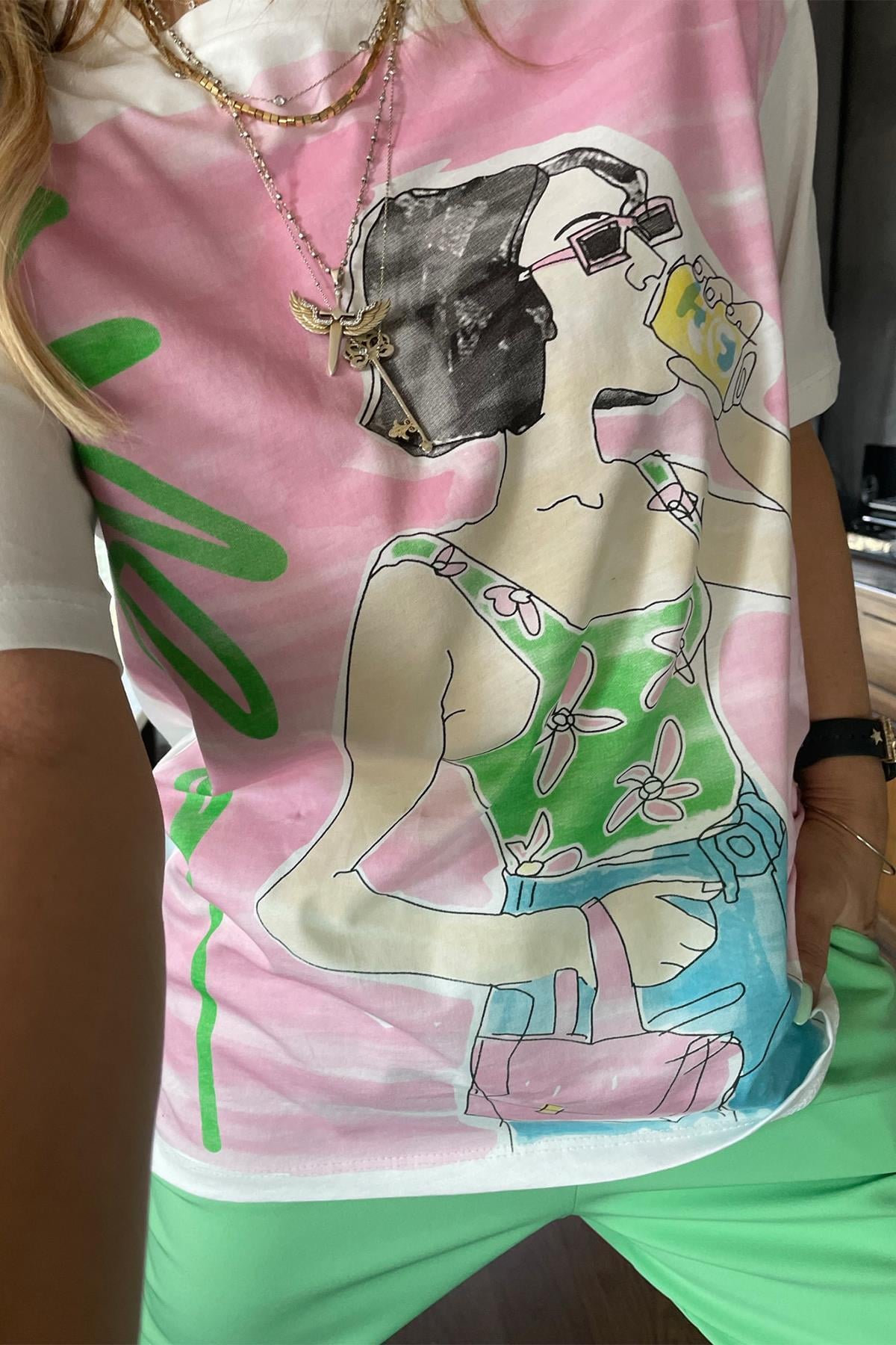 Boyama Kız Baskılı Tshirt Ekru