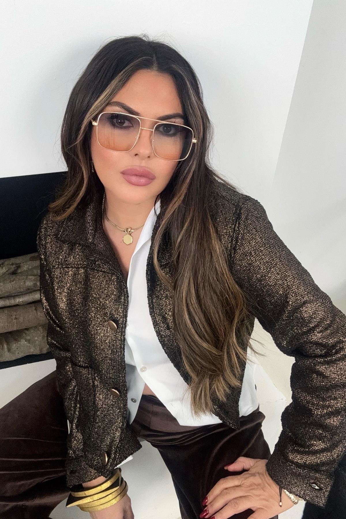 Bronz Varaklı Ceket Acı Kahve