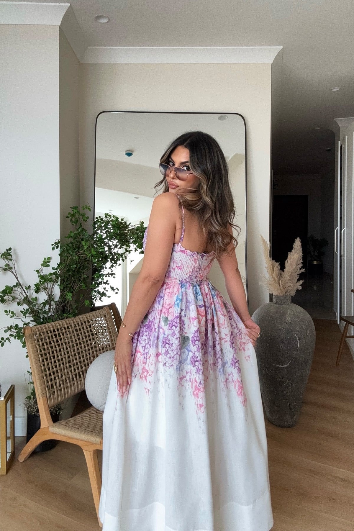 Bustiyer Detaylı Keten Elbise Pembe-Beyaz