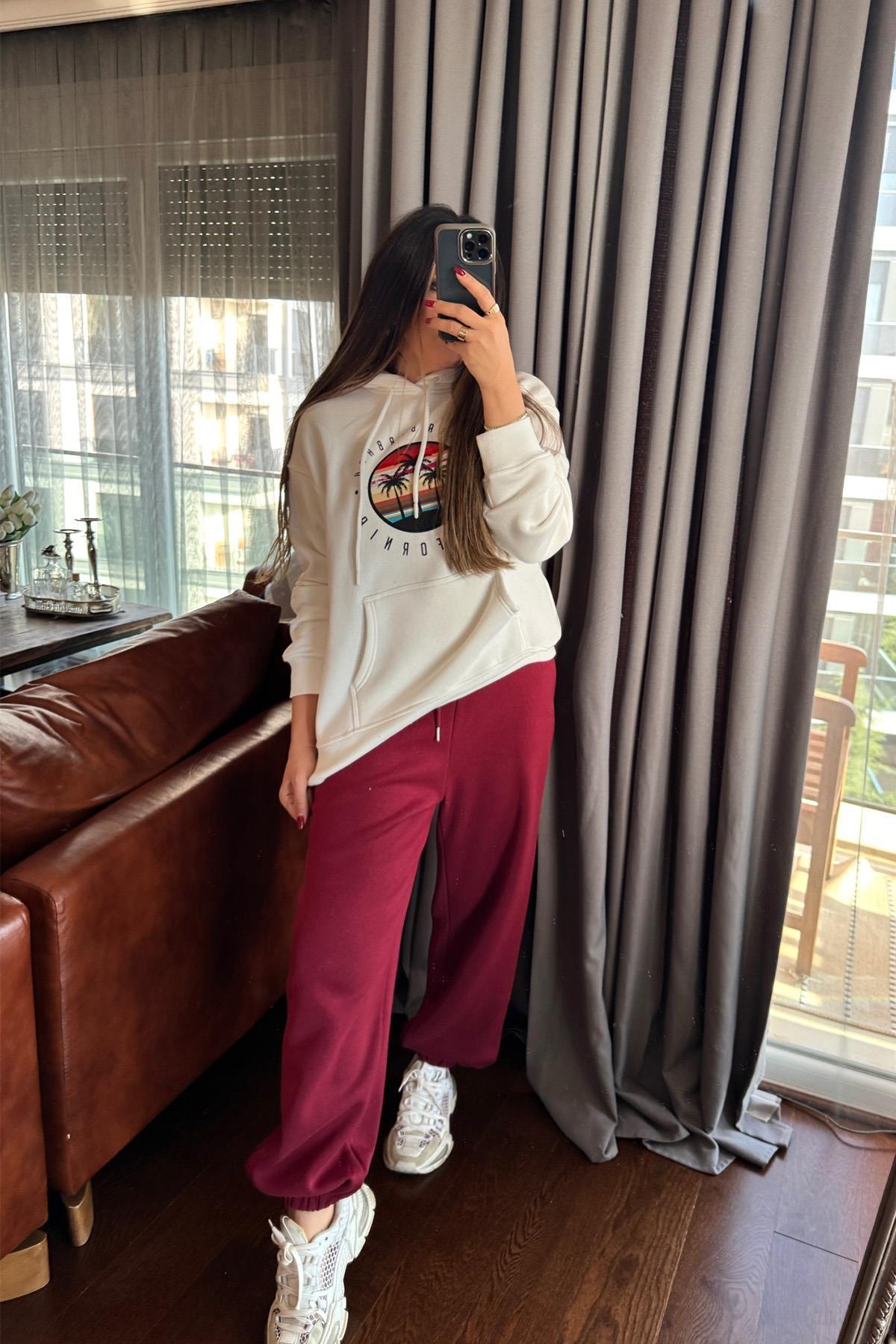 California Kapüşonlu Sweatshirt Ekru