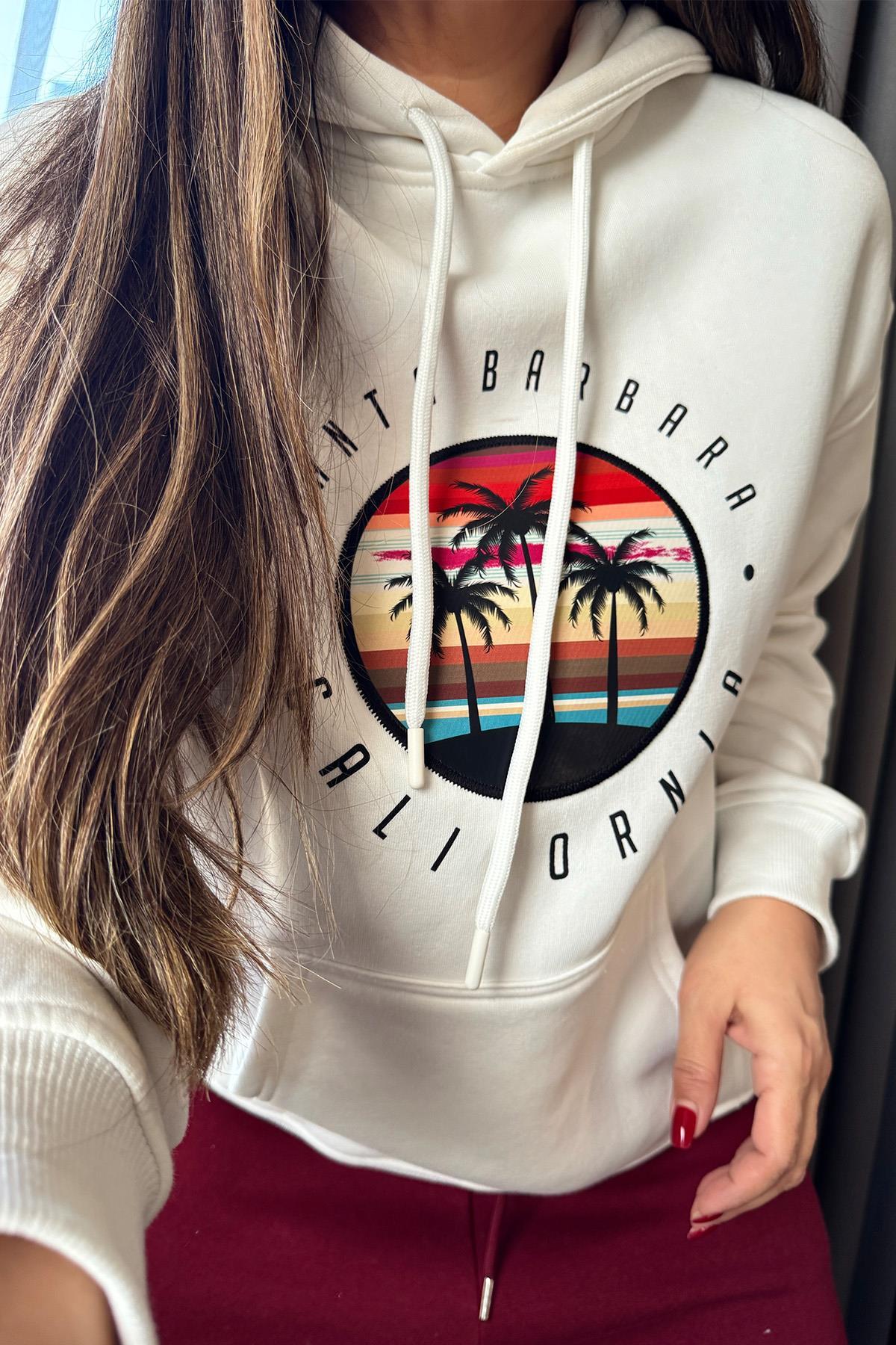 California Kapüşonlu Sweatshirt Ekru
