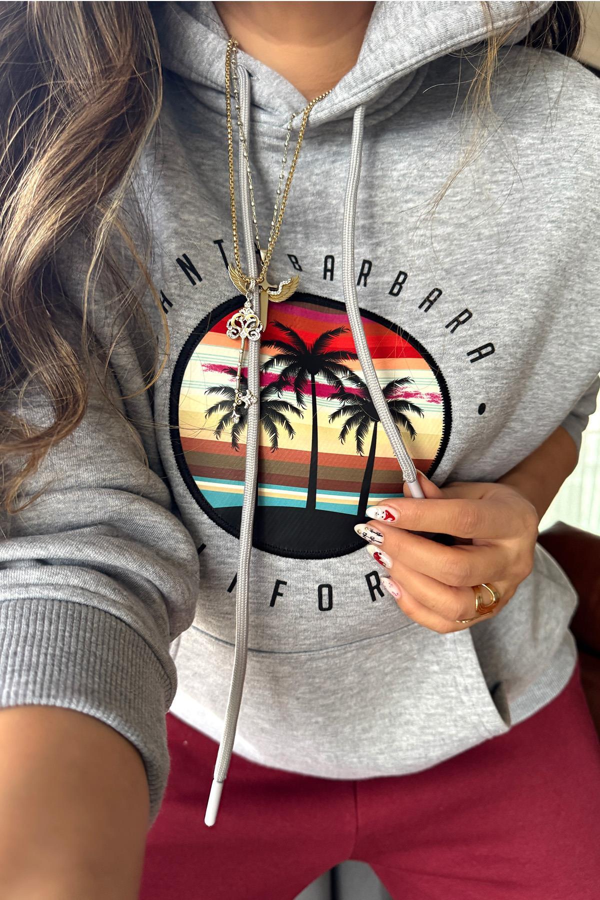 California Kapüşonlu Sweatshirt Gri