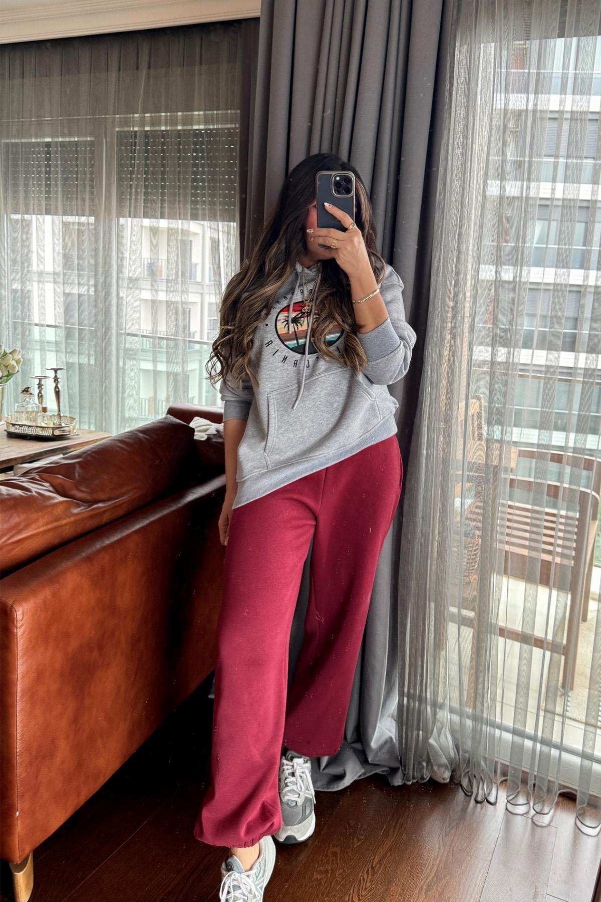 California Kapüşonlu Sweatshirt Gri