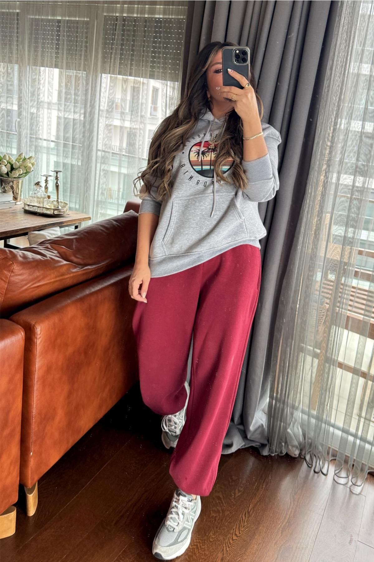 California Kapüşonlu Sweatshirt Gri