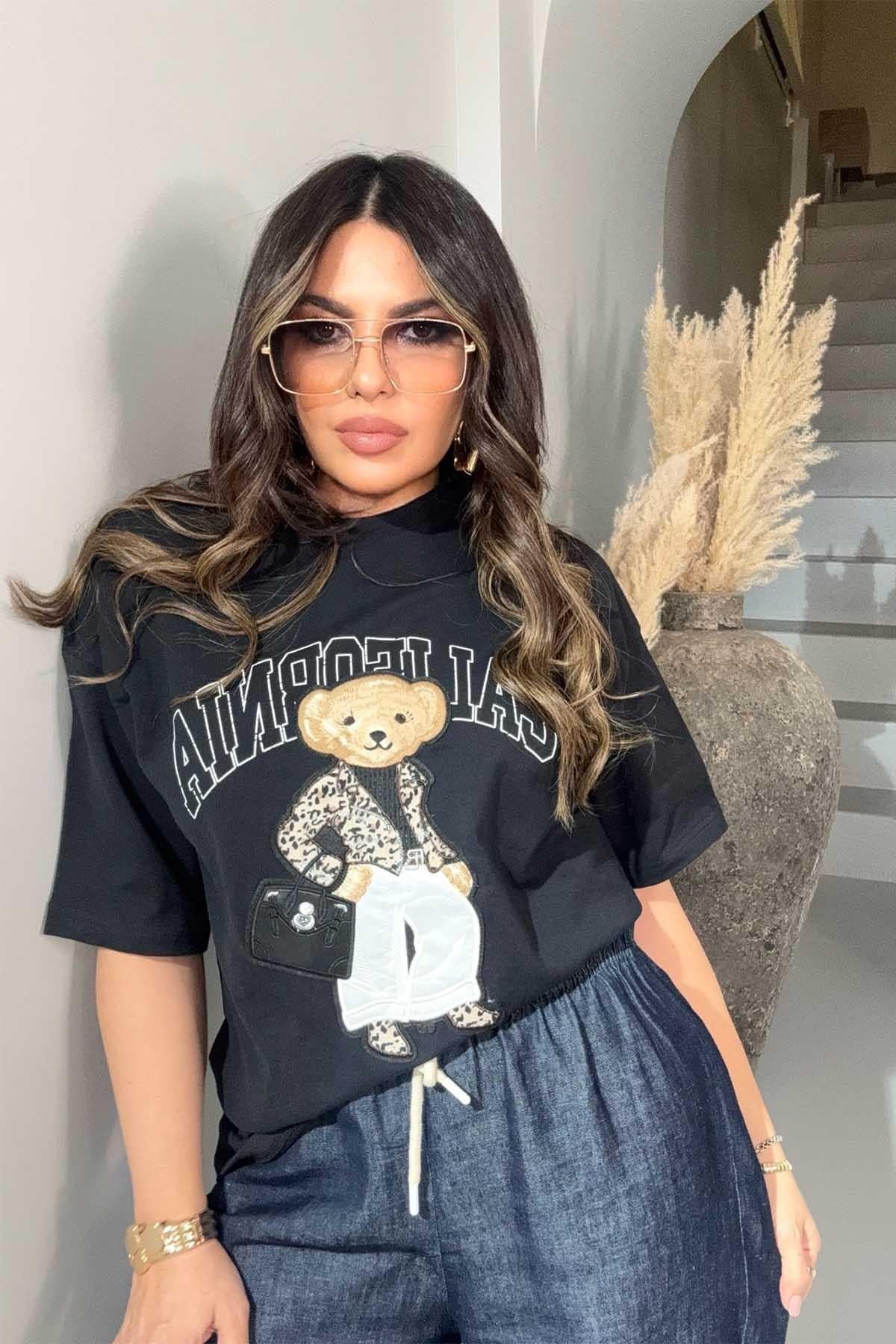 California Teddy İşleme Tshirt Siyah