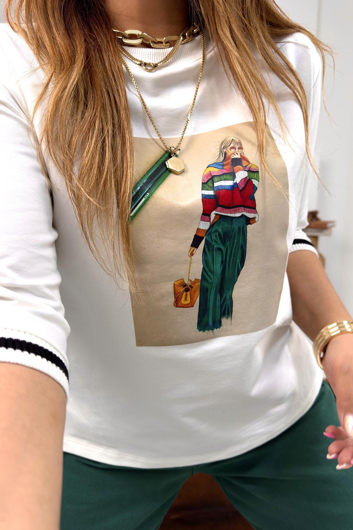 Çantalı Kız Sweatshirt Ekru