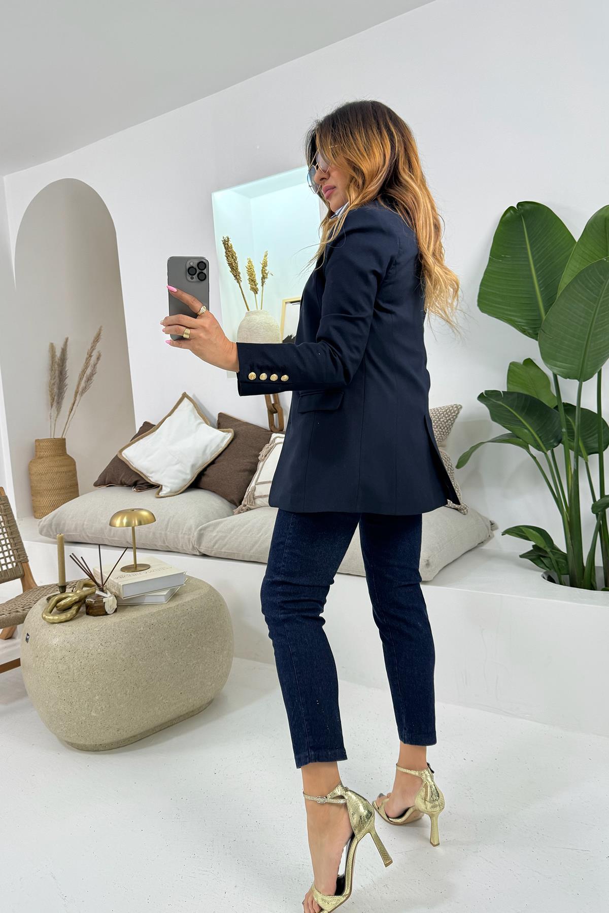 Çapa Nakışlı Blazer Ceket Lacivert