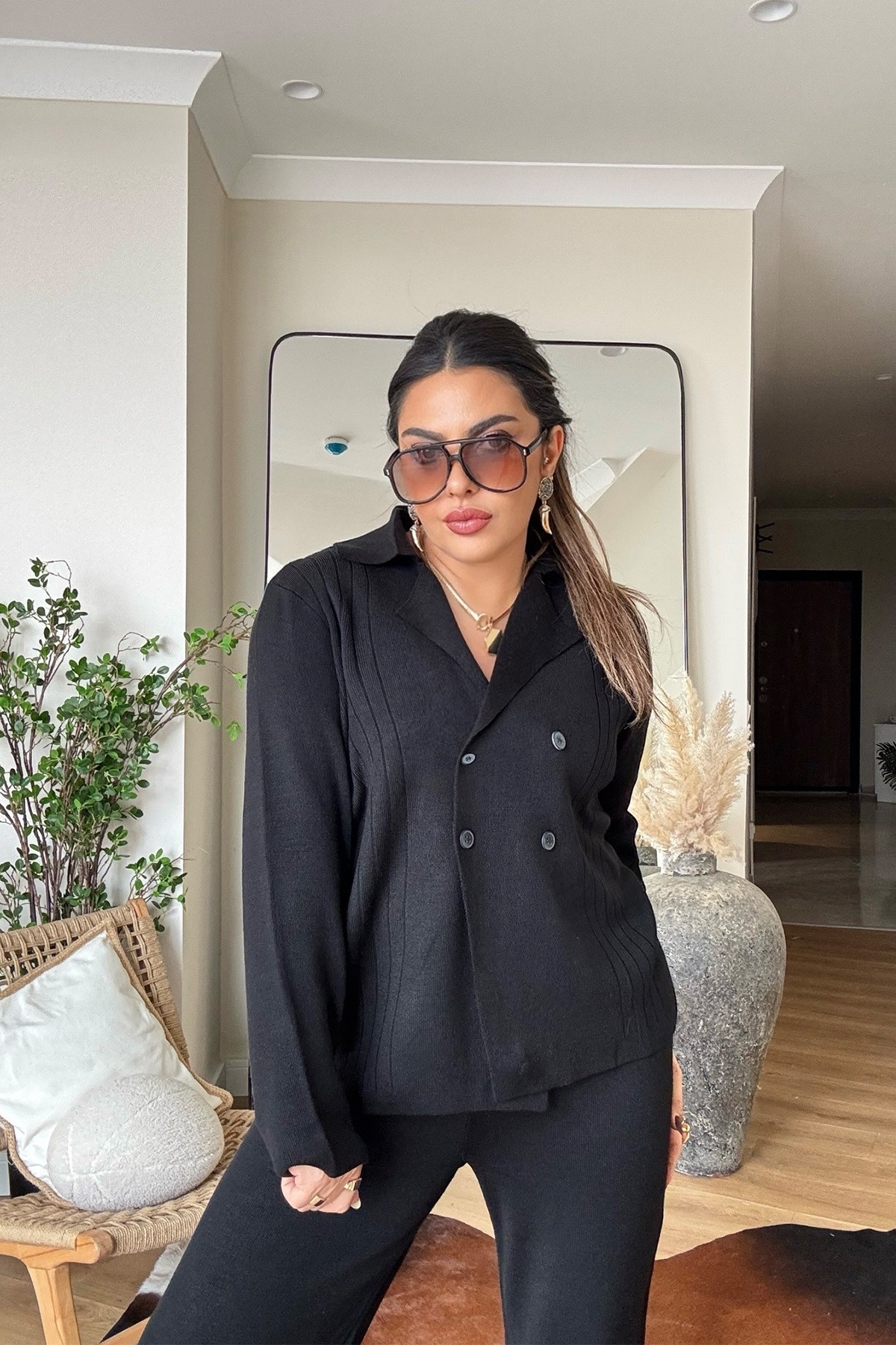 Ceket Model Triko Takım Siyah