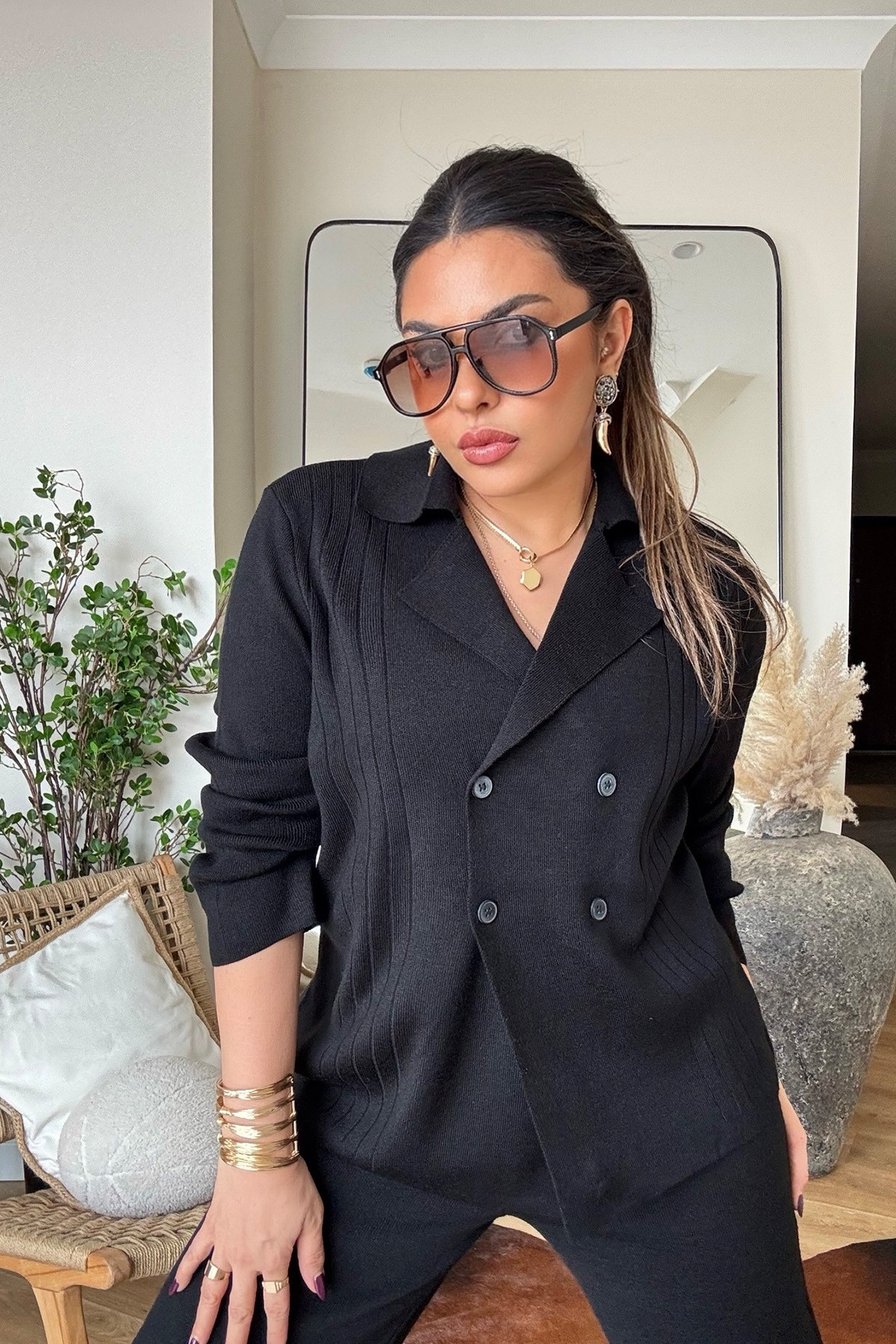Ceket Model Triko Takım Siyah