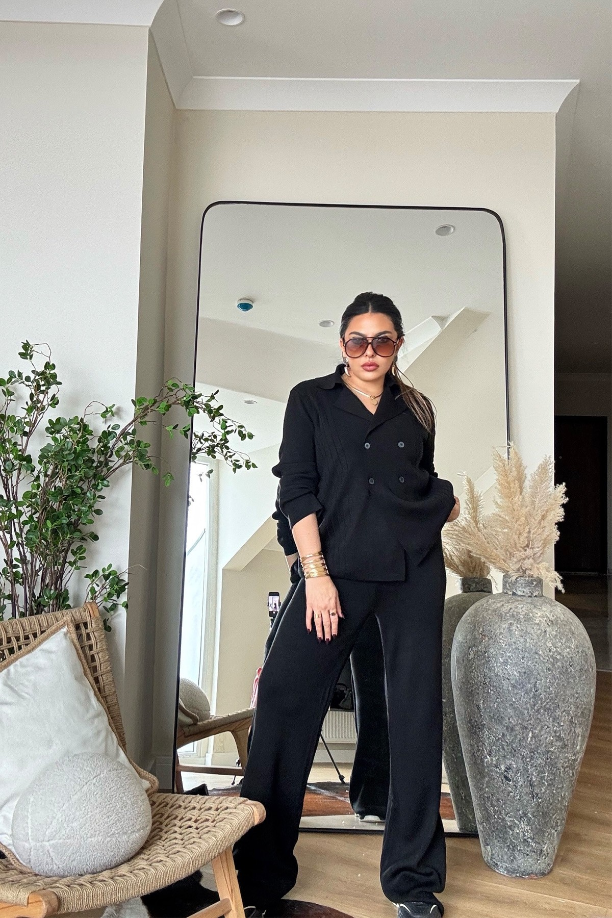 Ceket Model Triko Takım Siyah