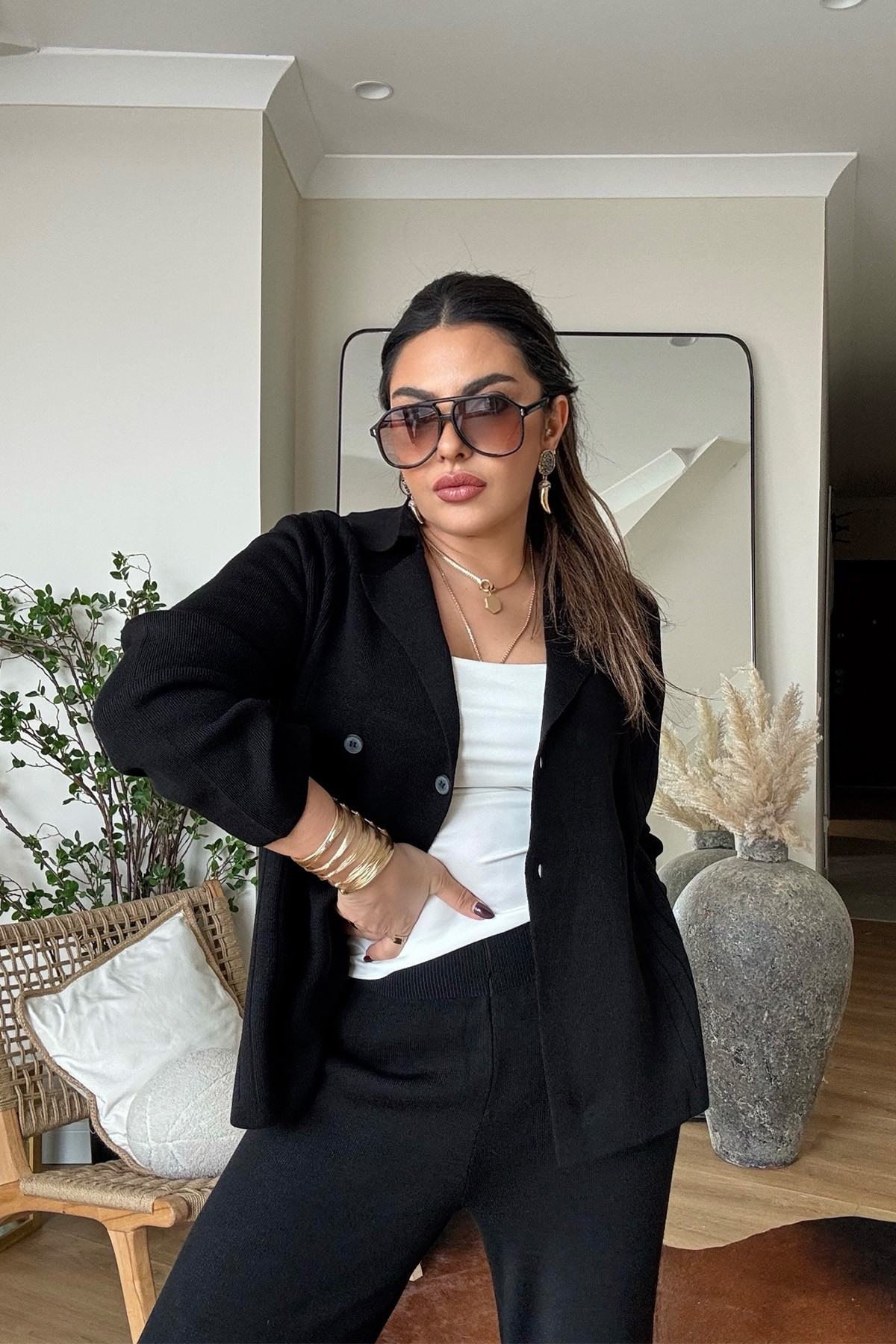 Ceket Model Triko Takım Siyah