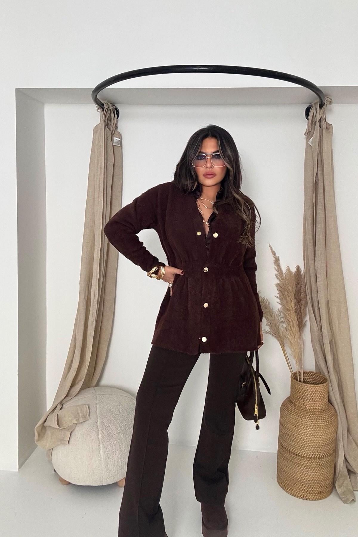 Çelik Örme Çımalı Pantolon Acı Kahve