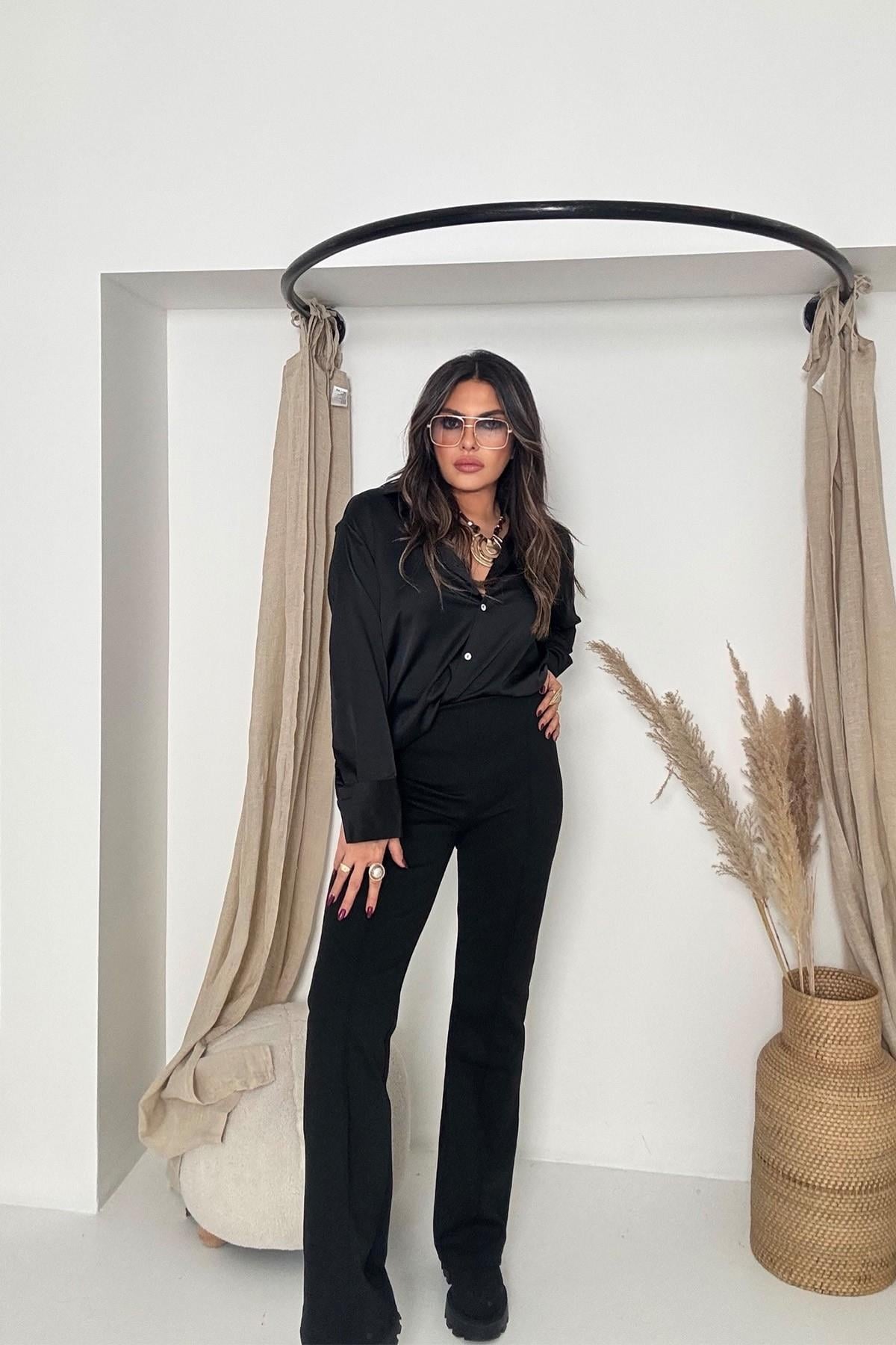 Çelik Örme Çımalı Pantolon Siyah