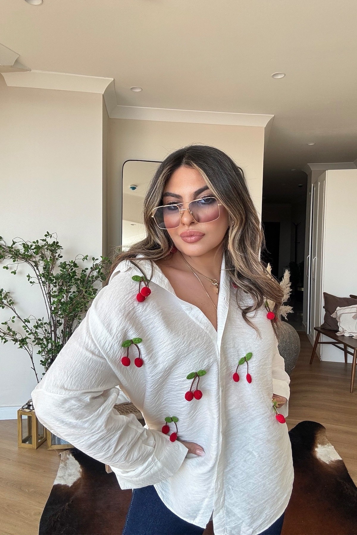 Cherry Vual Kumaş Gömlek Ekru