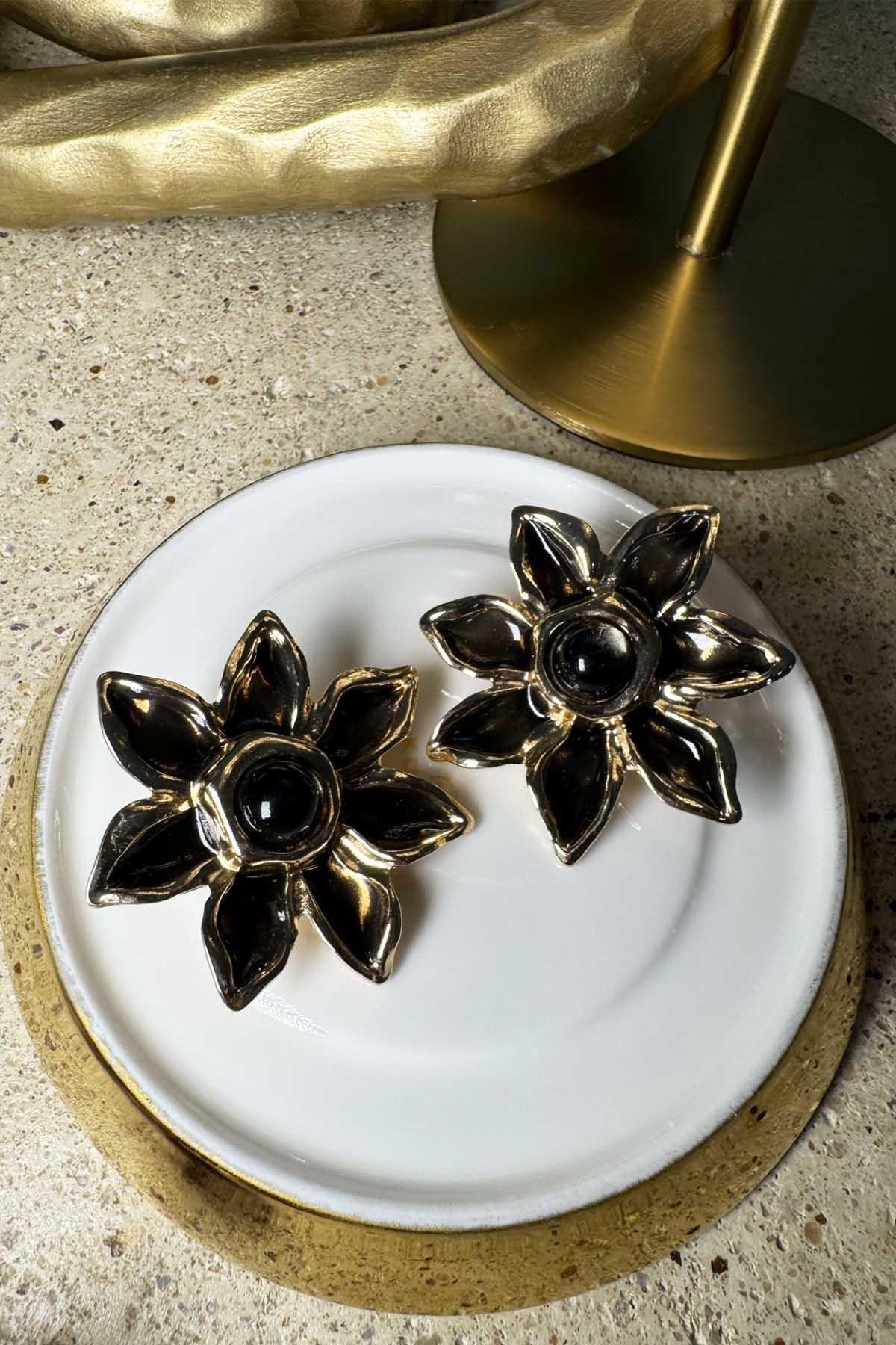 Çiçek Küpe Silver - Siyah