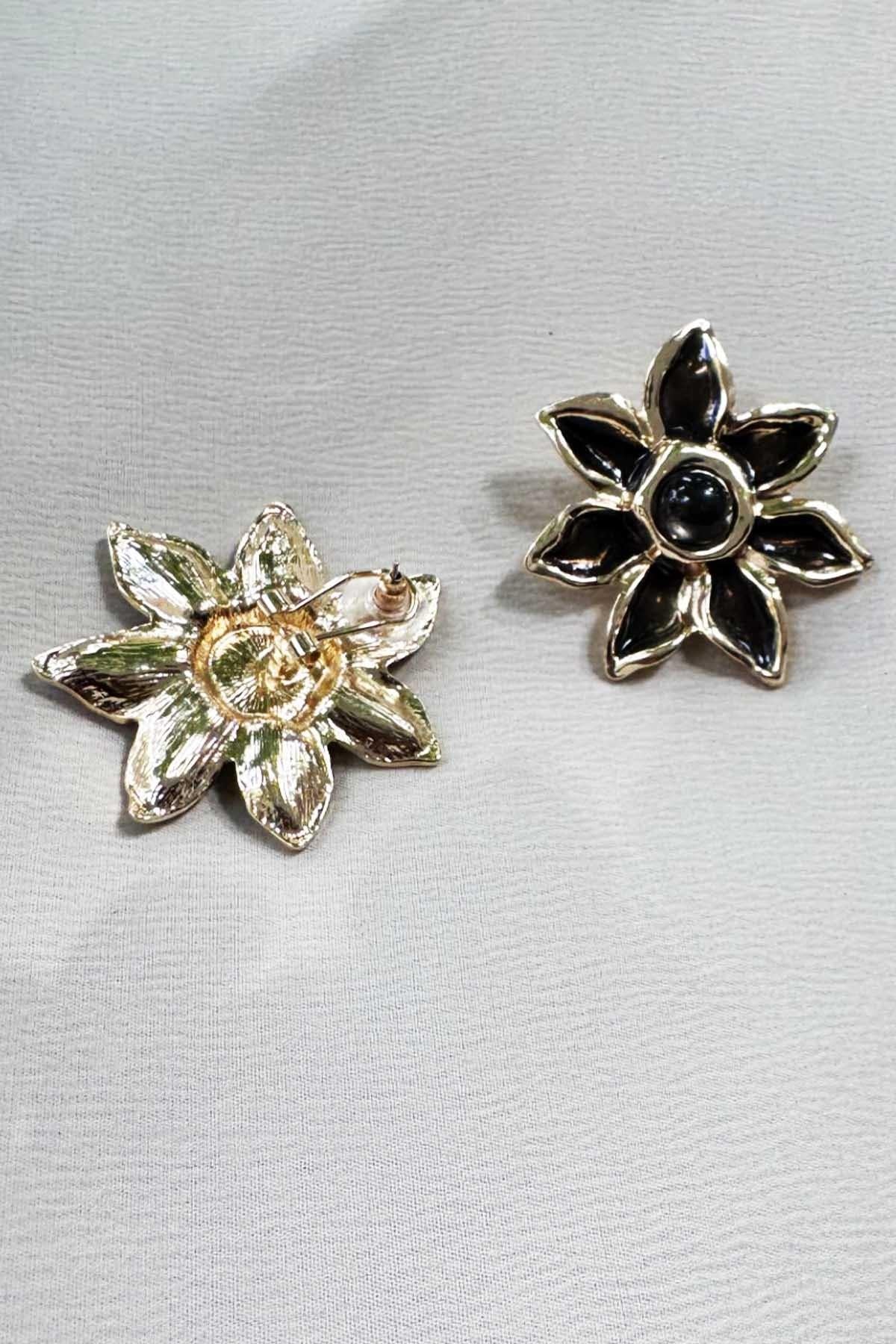 Çiçek Küpe Silver - Siyah