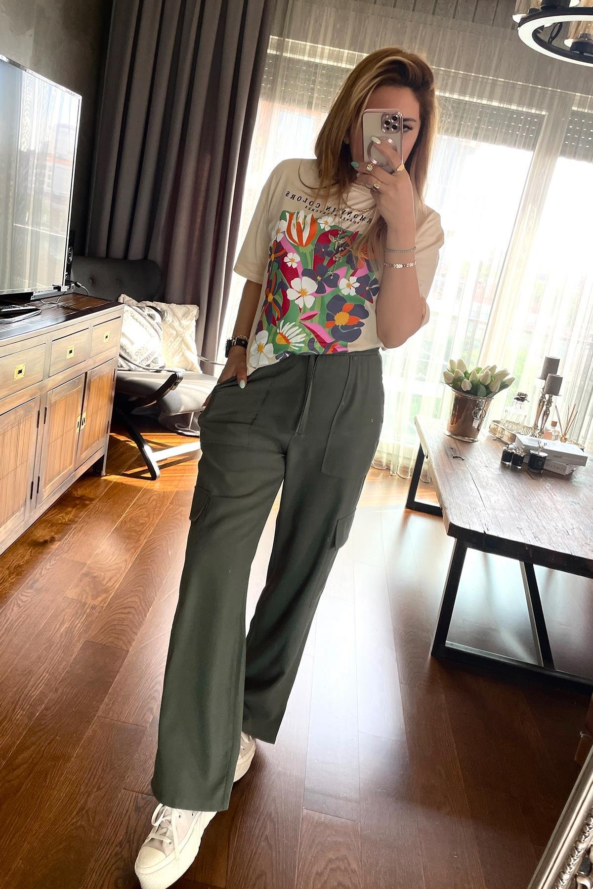 Çiçekli Harmony Tshirt Sütlü Bej
