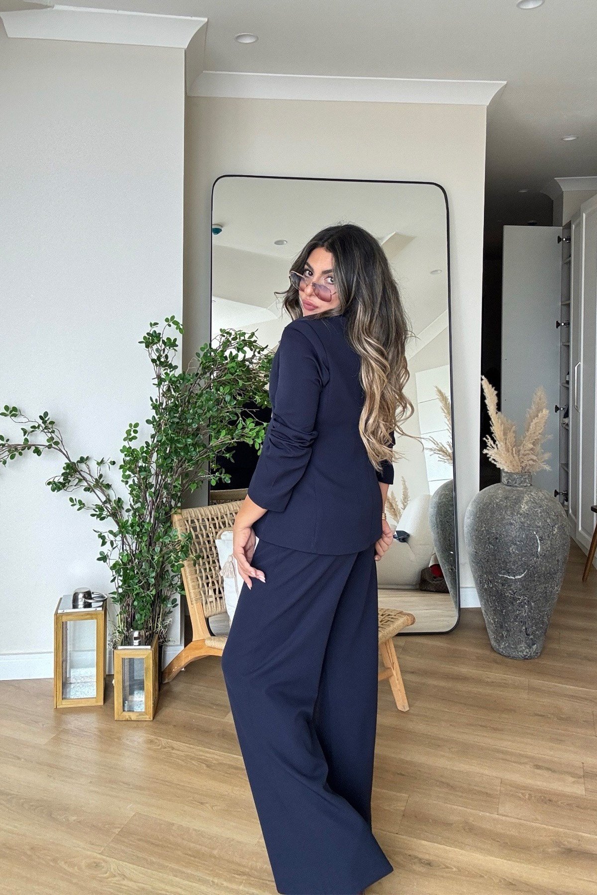 Çift Yön Fermuarlı Blazer Ceket Takım Lacivert