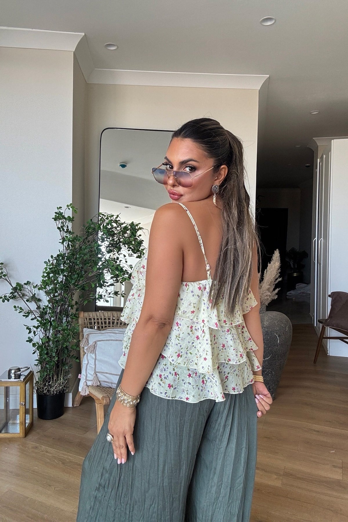 Çıtır Çiçekli Volanlı Bluz Sarı