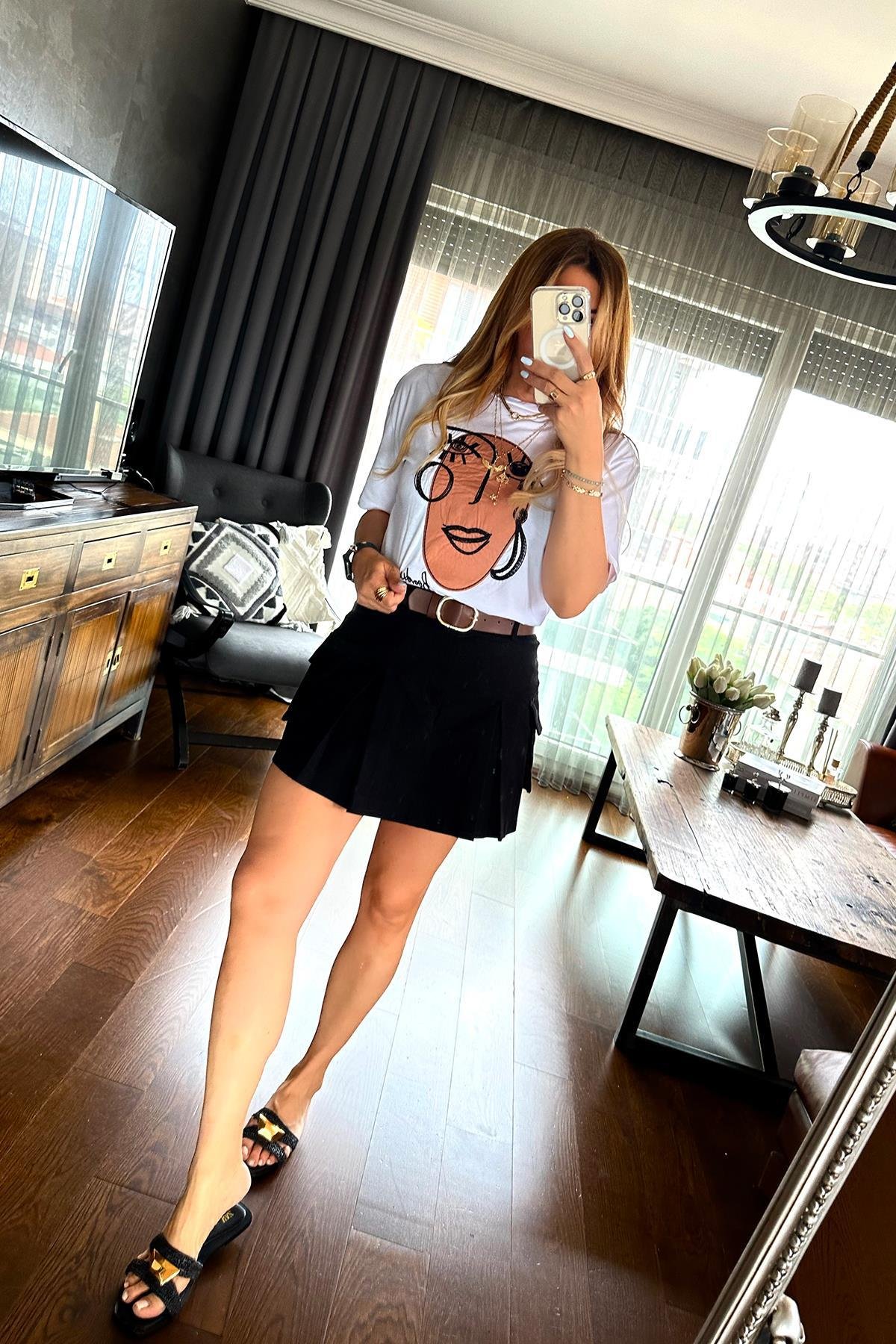 Çizgi Kadın Tshirt Beyaz
