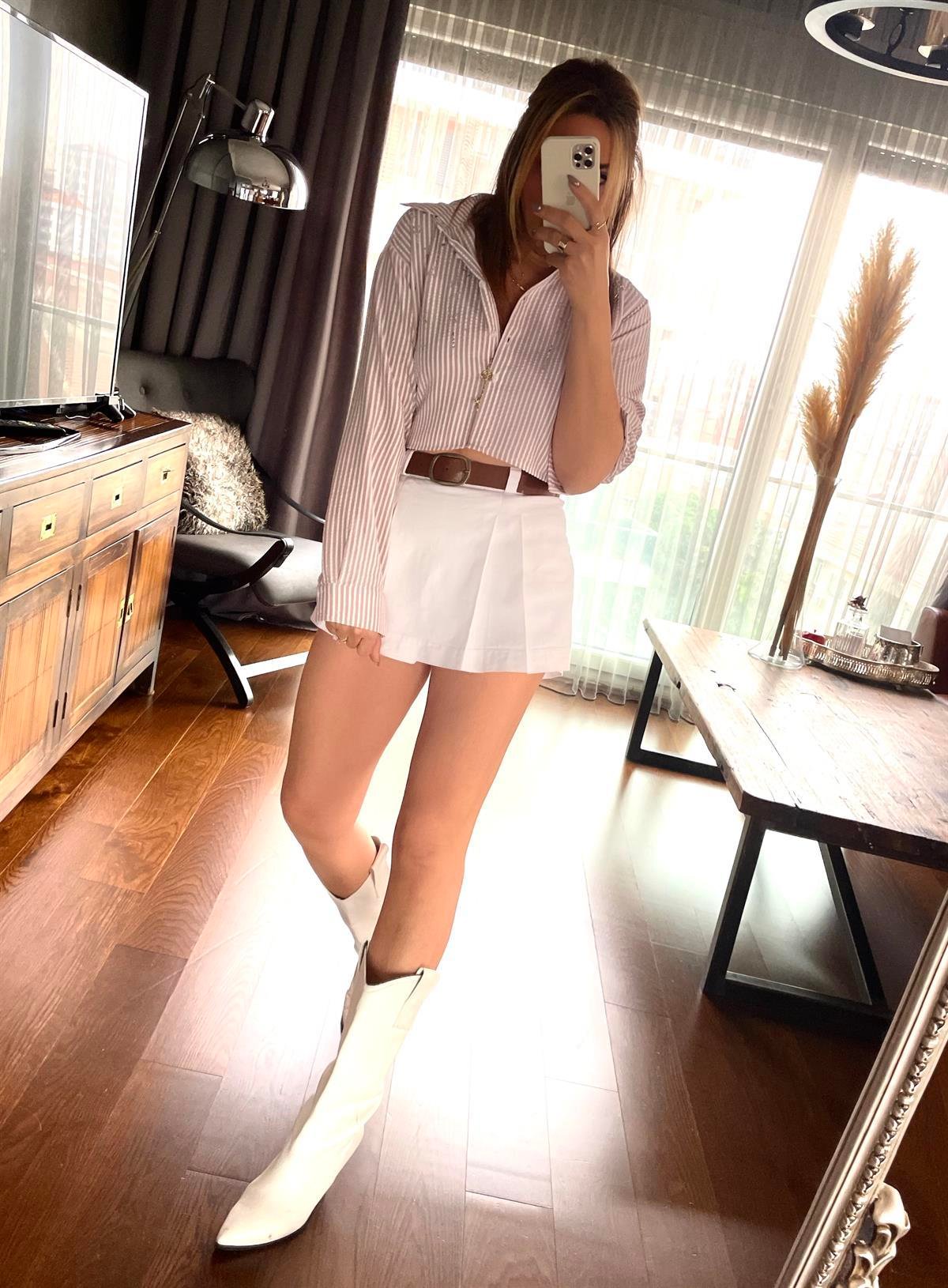 Çizgili Crop Mavi