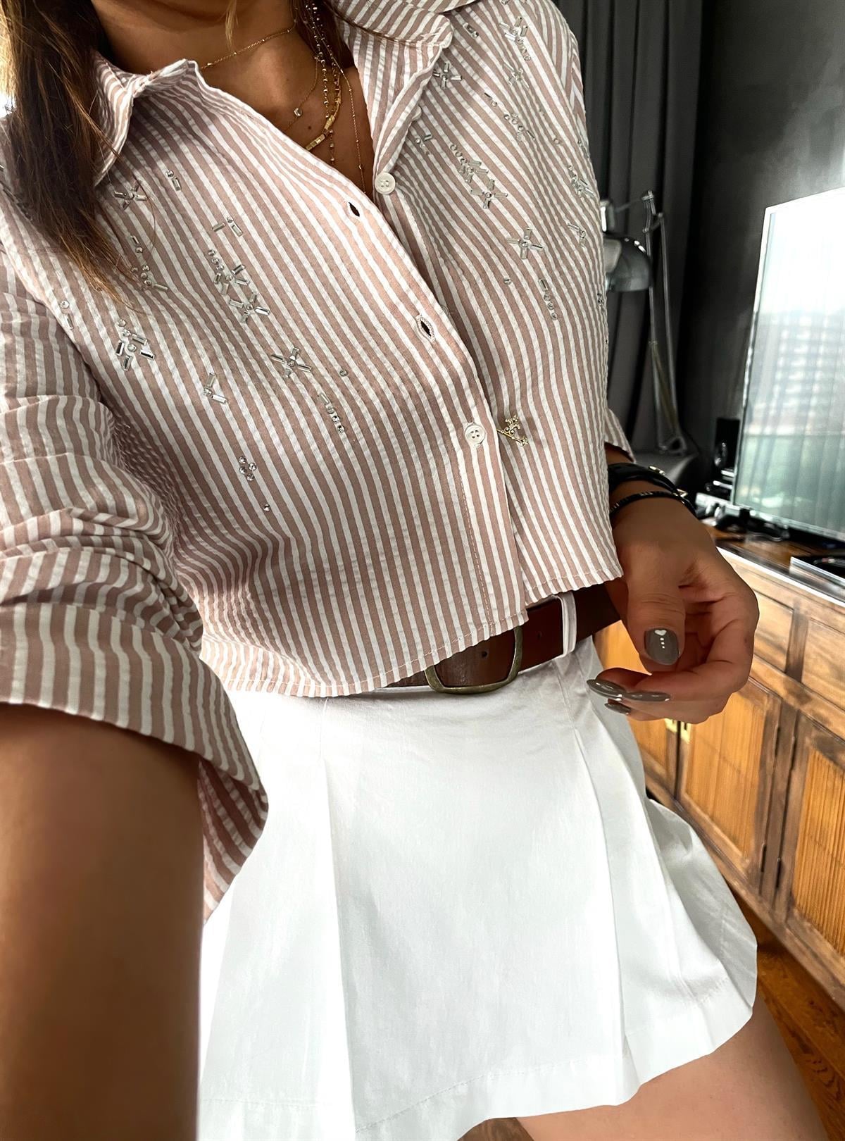 Çizgili Crop Mavi