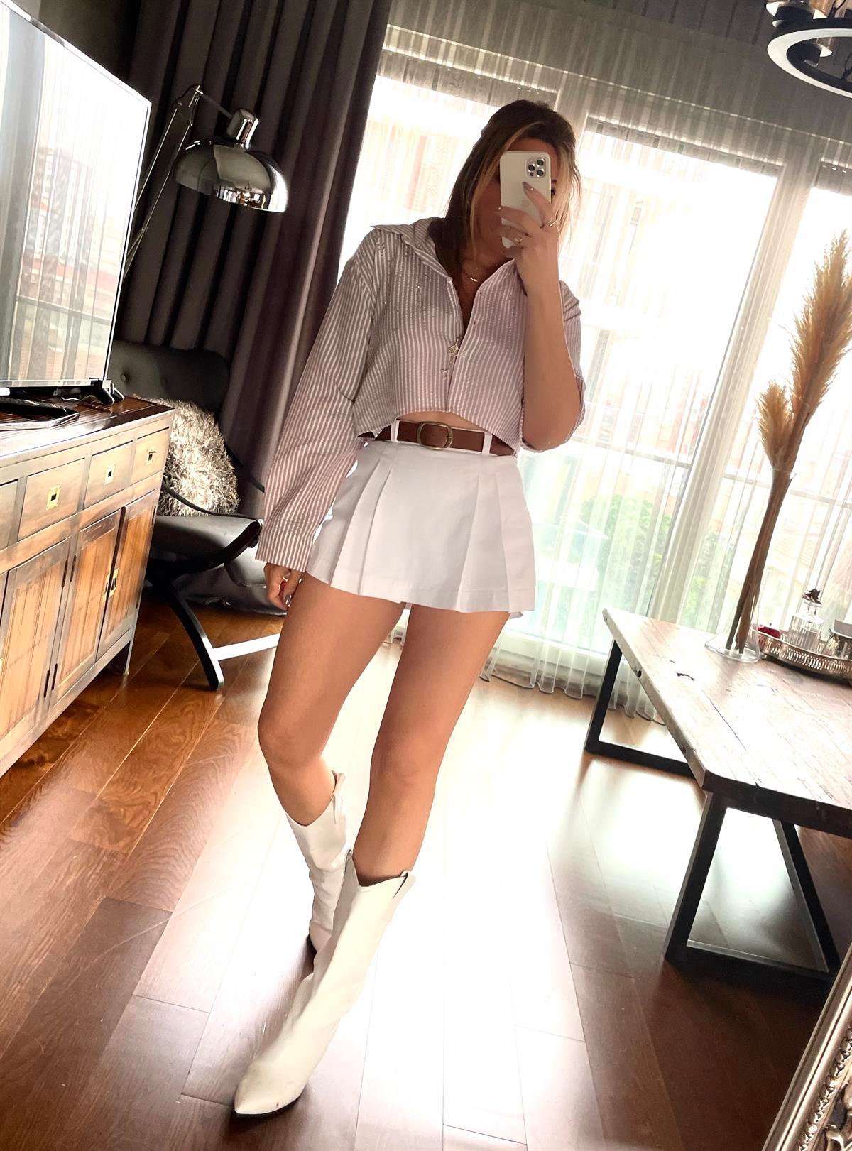 Çizgili Crop Mavi