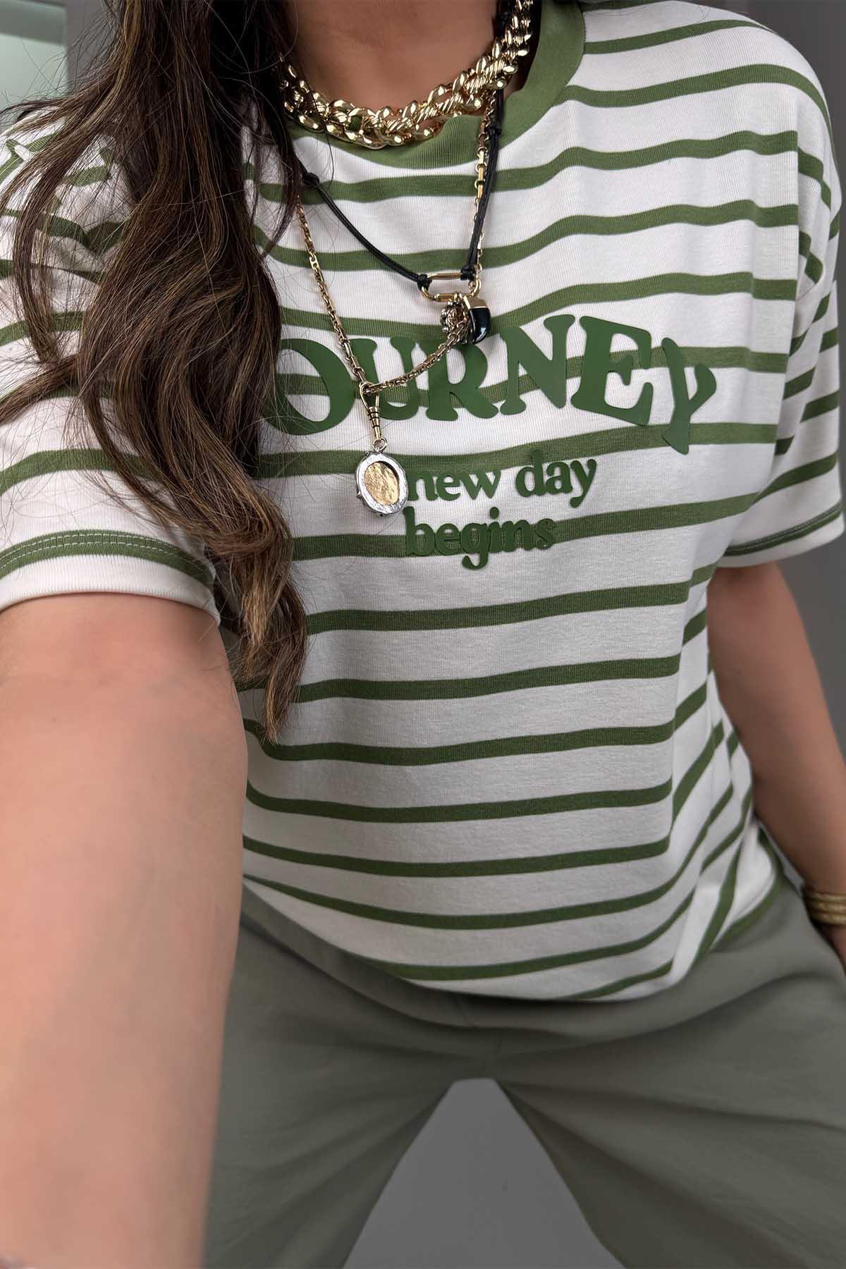 Çizgili Journey Tshirt Haki