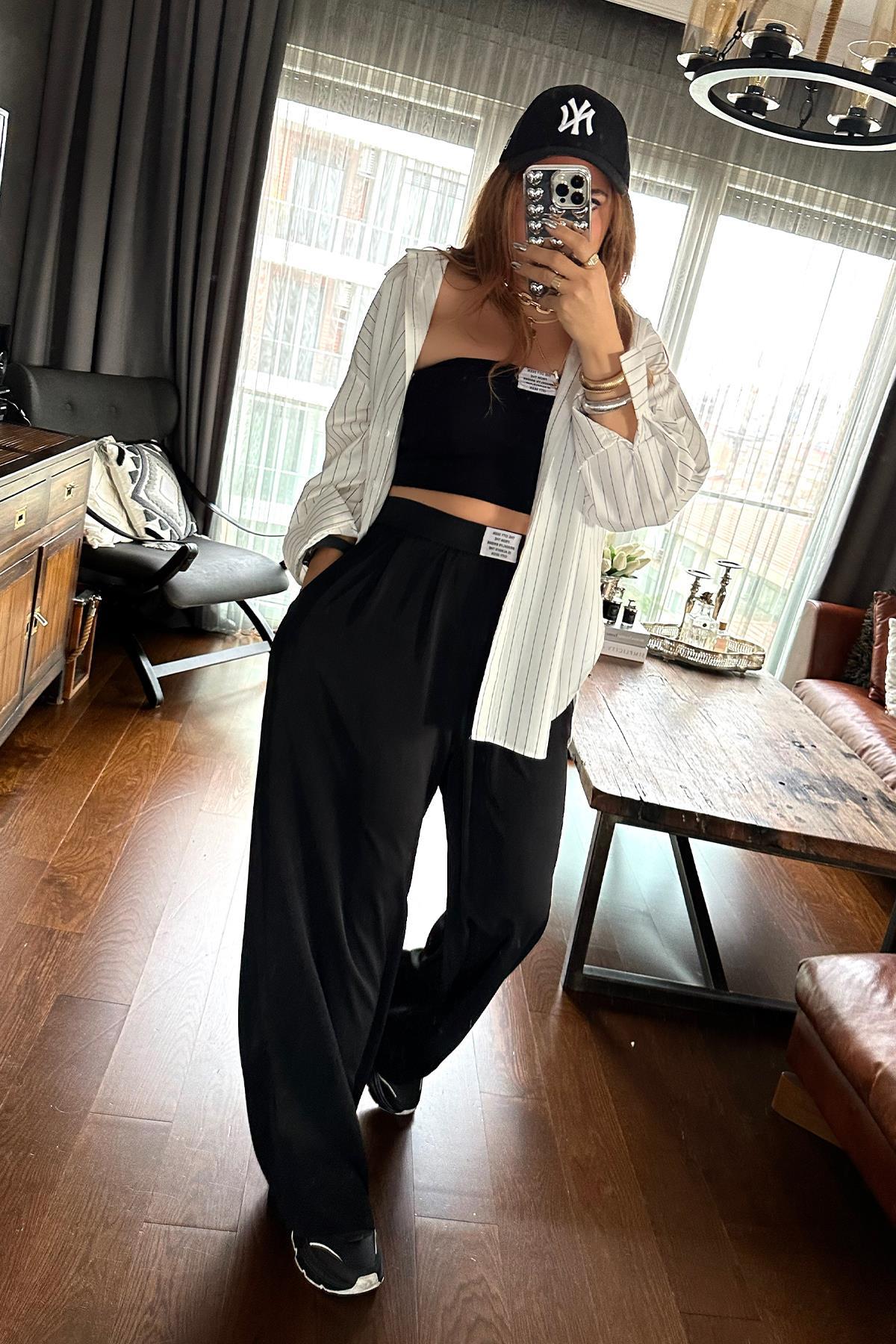 Çizgili Oversize Poplin Gömlek Ekru