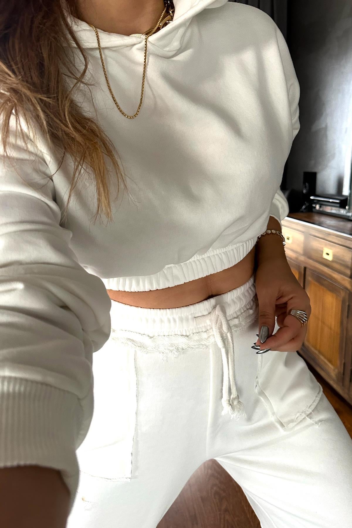 Crop Sweat Takım Ekru