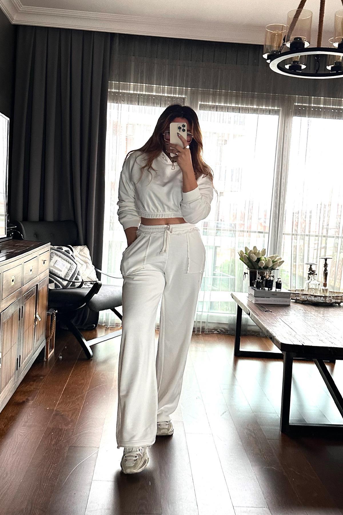 Crop Sweat Takım Ekru