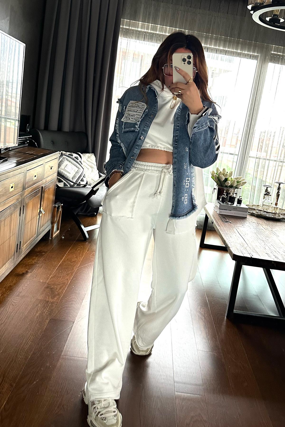 Crop Sweat Takım Ekru