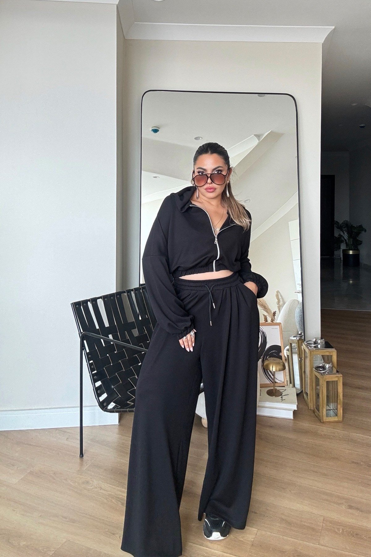 Croplu Modal Takım Siyah