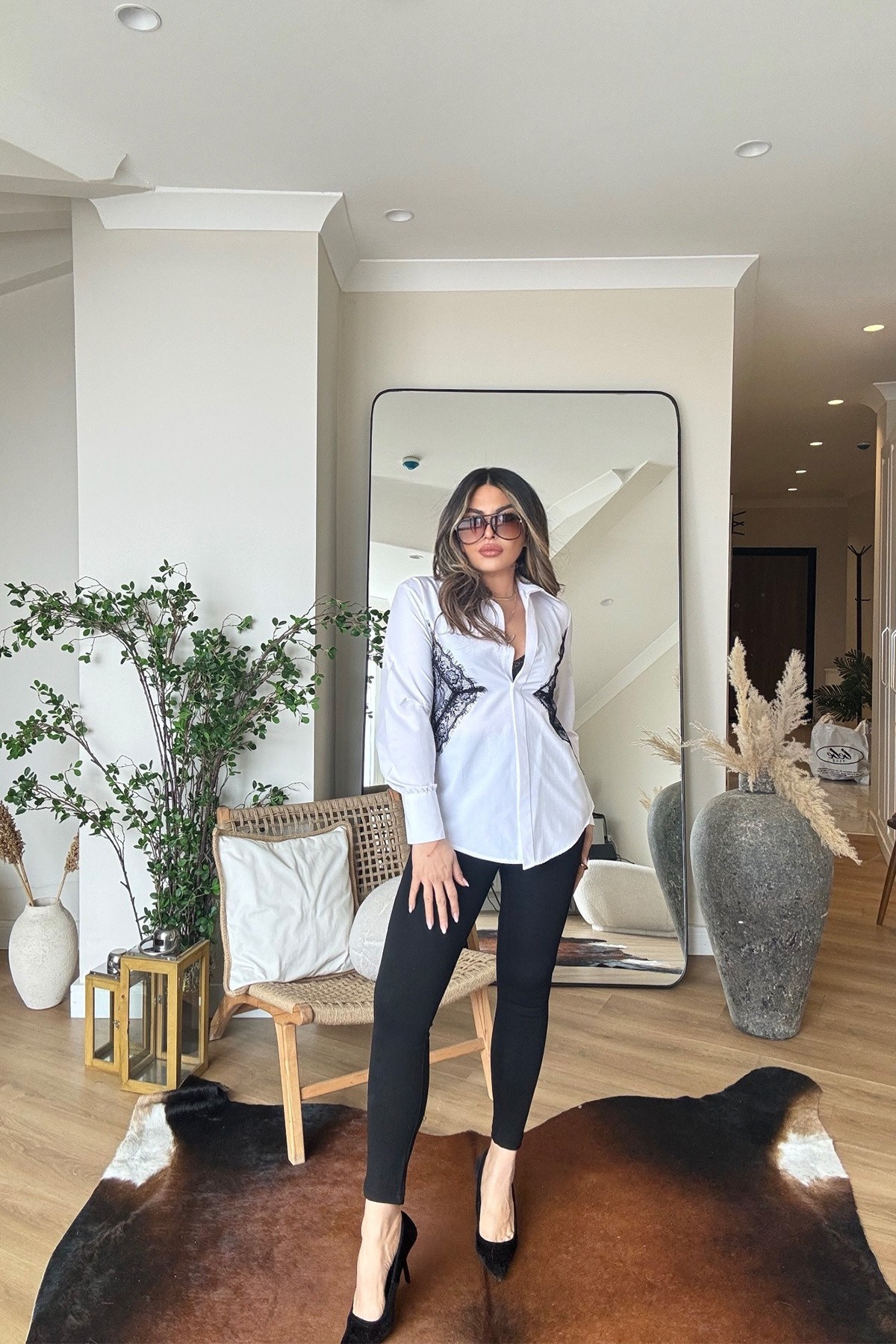 Dantel Detaylı Poplin Gömlek Beyaz