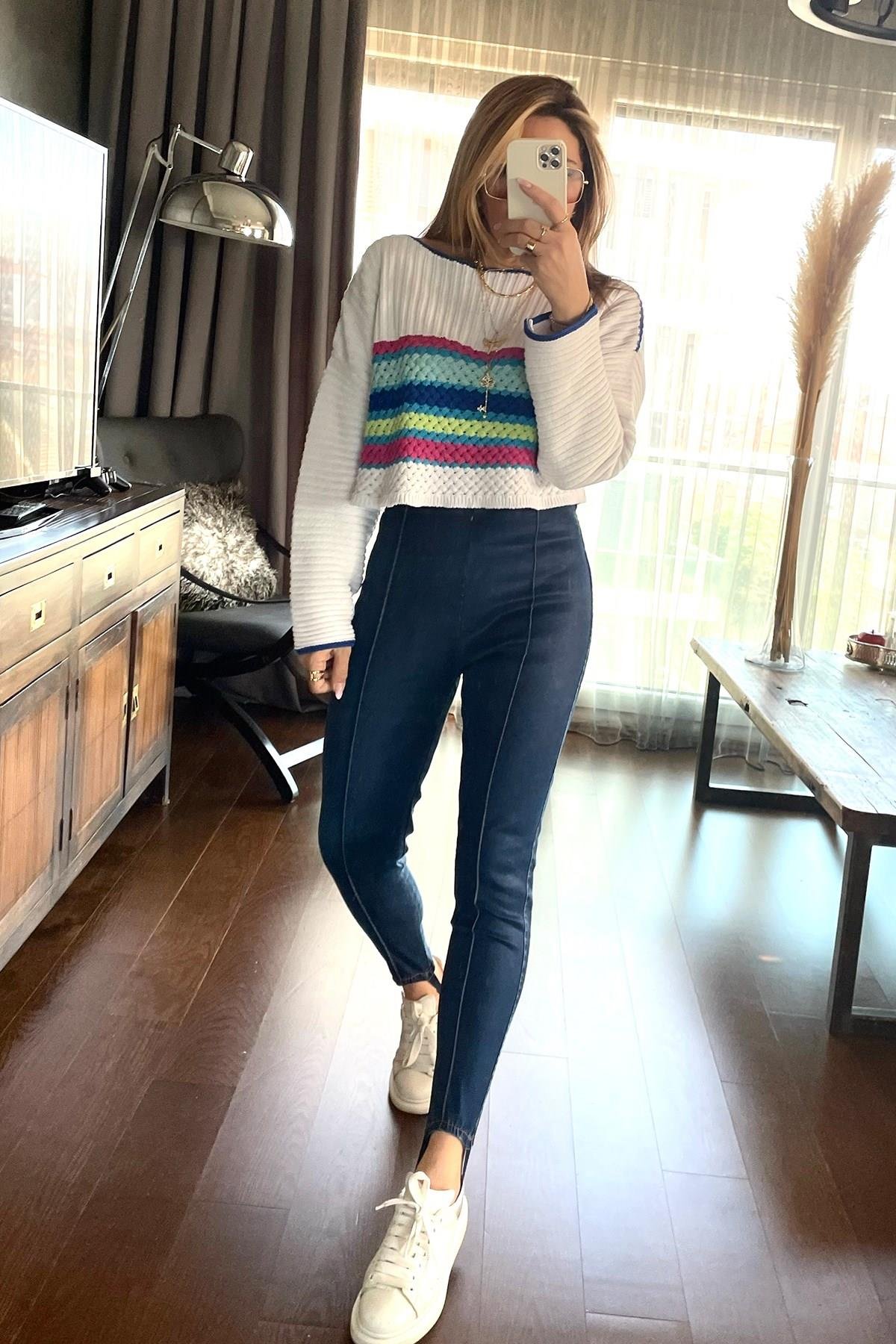 Denim Çımalı Tayt Mavi