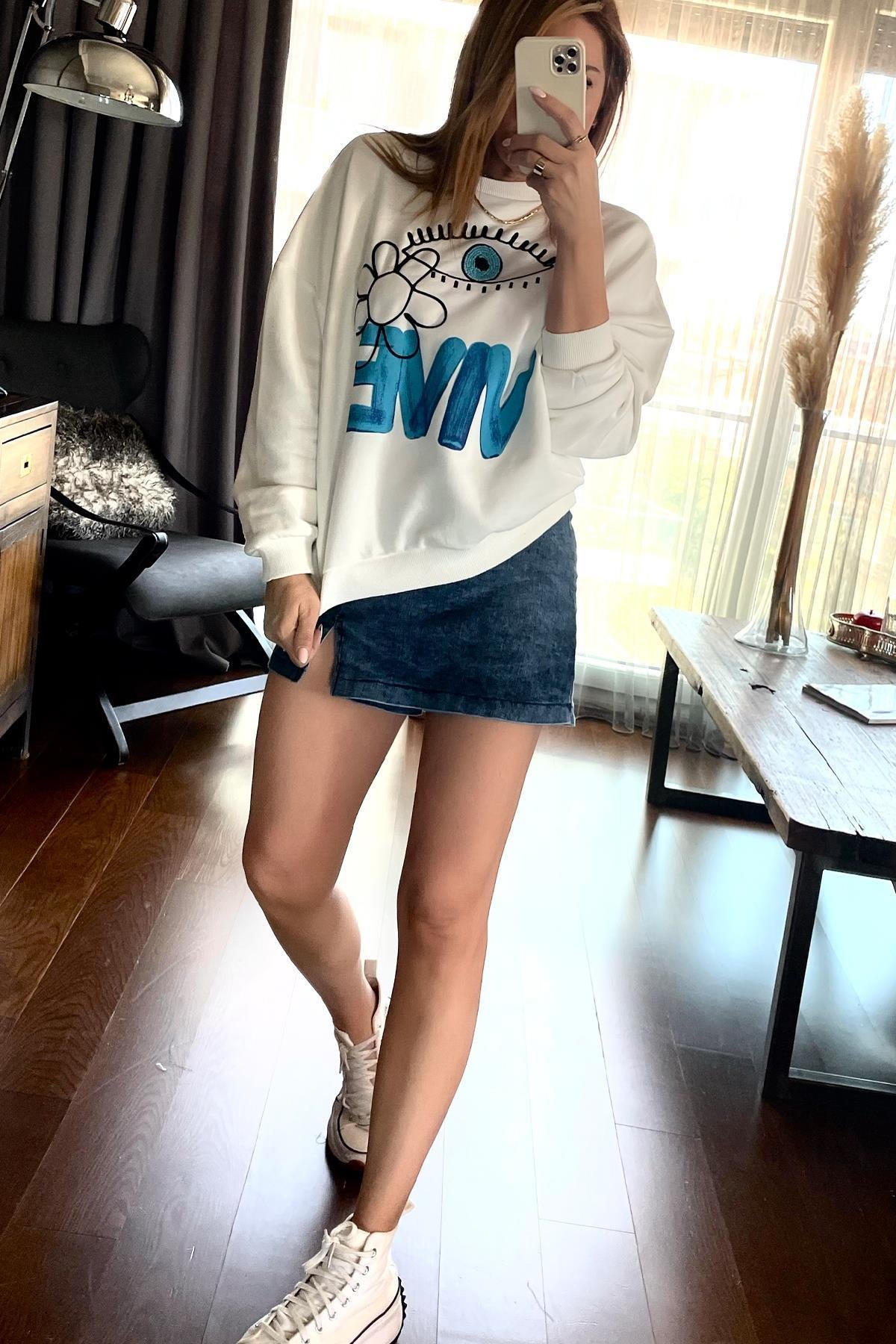 Denim Şort Etek Mavi