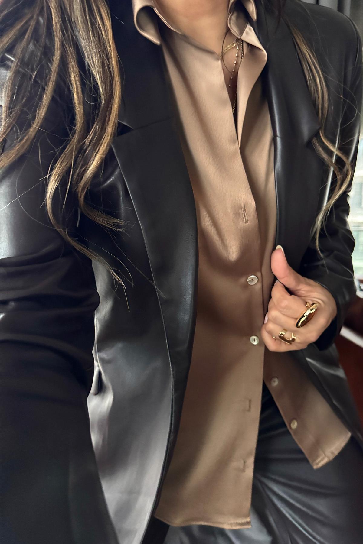 Deri Blazer Ceket Takım Acı Kahve
