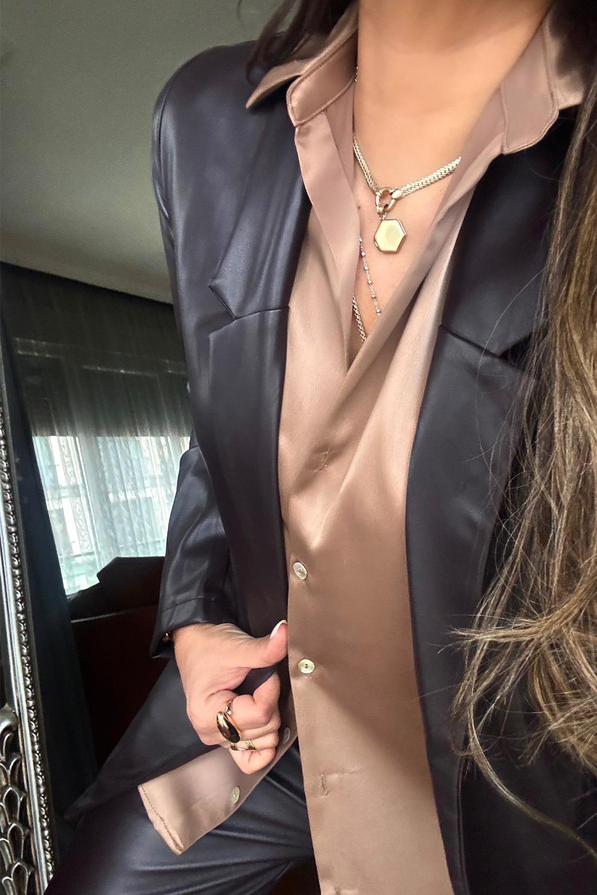 Deri Blazer Ceket Takım Acı Kahve
